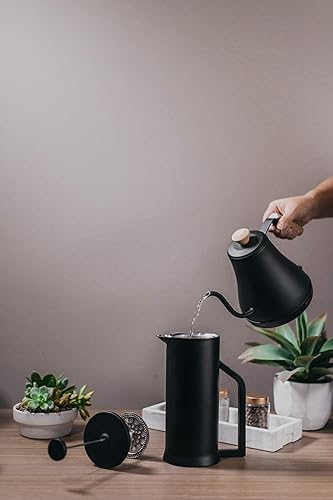 Miniatura 6 de Lafeeca Cafetera de prensa francesa Acero inoxidable de doble pared aislada al vacío Cafetera térmica grande de 34 onzas, 33.8 fl oz, negro mate