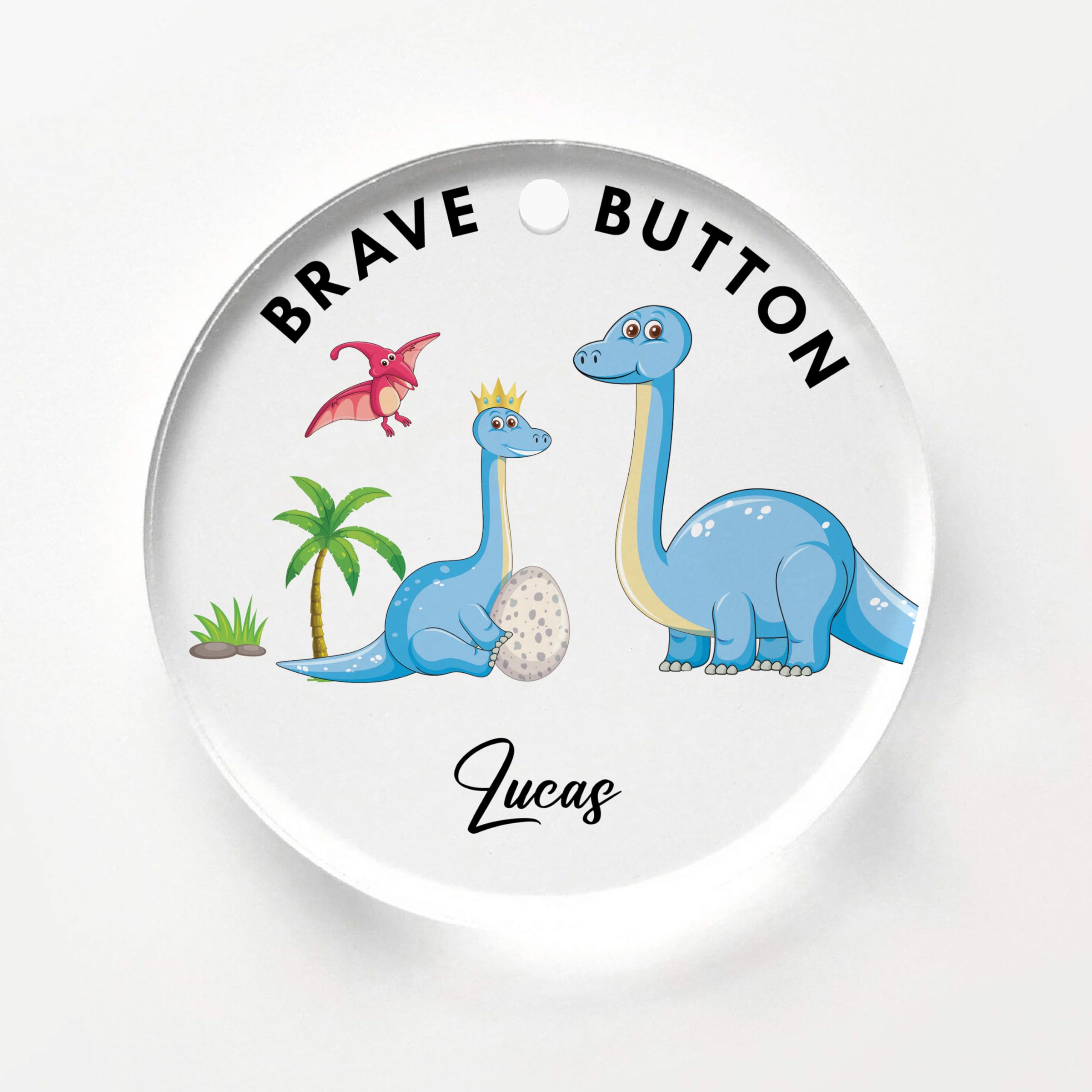 Star Online Dino Personalised First Day Of School Gift Acrylic Brave Button, Back To School Worry Anxiety Gift Keepsake Presents For Nursery Preschool Kids (Dino)