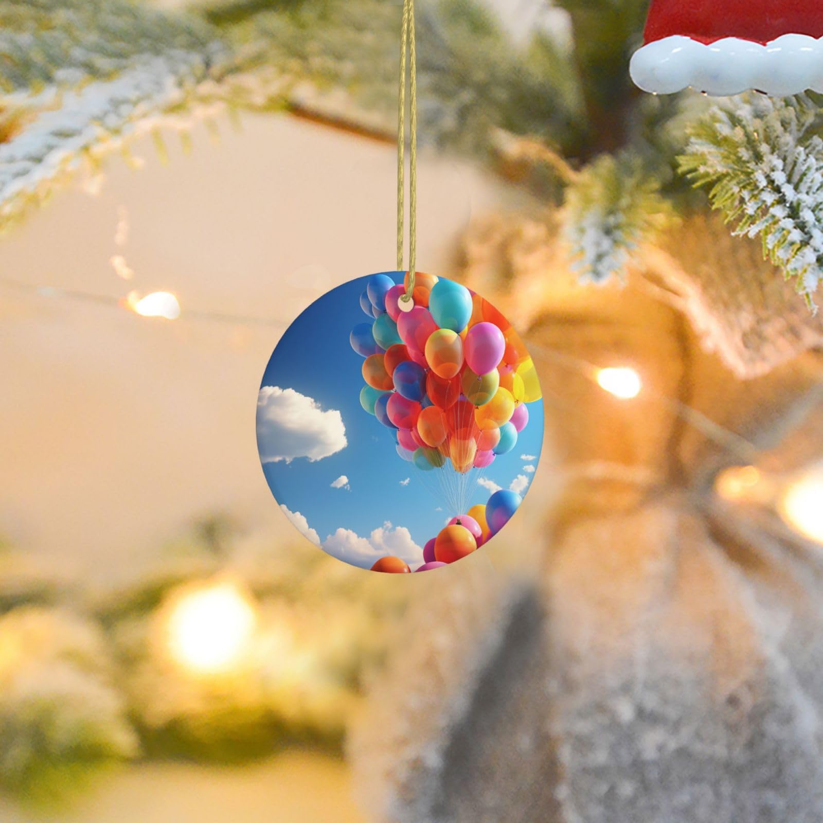Christmas Ornaments for Christmas Tree Decoration Ceramic Hanging Colorful Balloon Ornament with Gold Ribbon Crafts Round Pendant for Keepsake Gifts Glass Xmas Decor Party Supplies