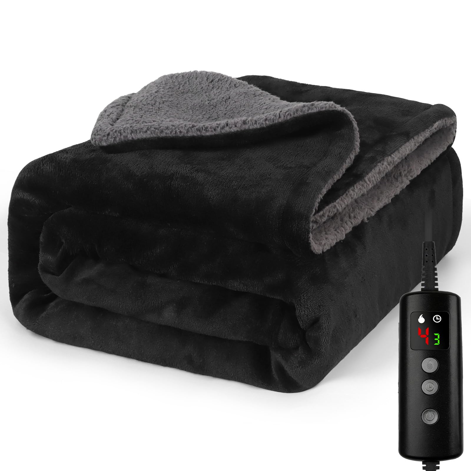 PROALLER Heated Blanket Electric Throw 160x130CM, 10 Levels &1-9H Timer Auto-Off, Machine Washable, Soft Flannel Sherpa Full Body Warming, Sofa Bed Office Use, Heating Blanket - — view 14