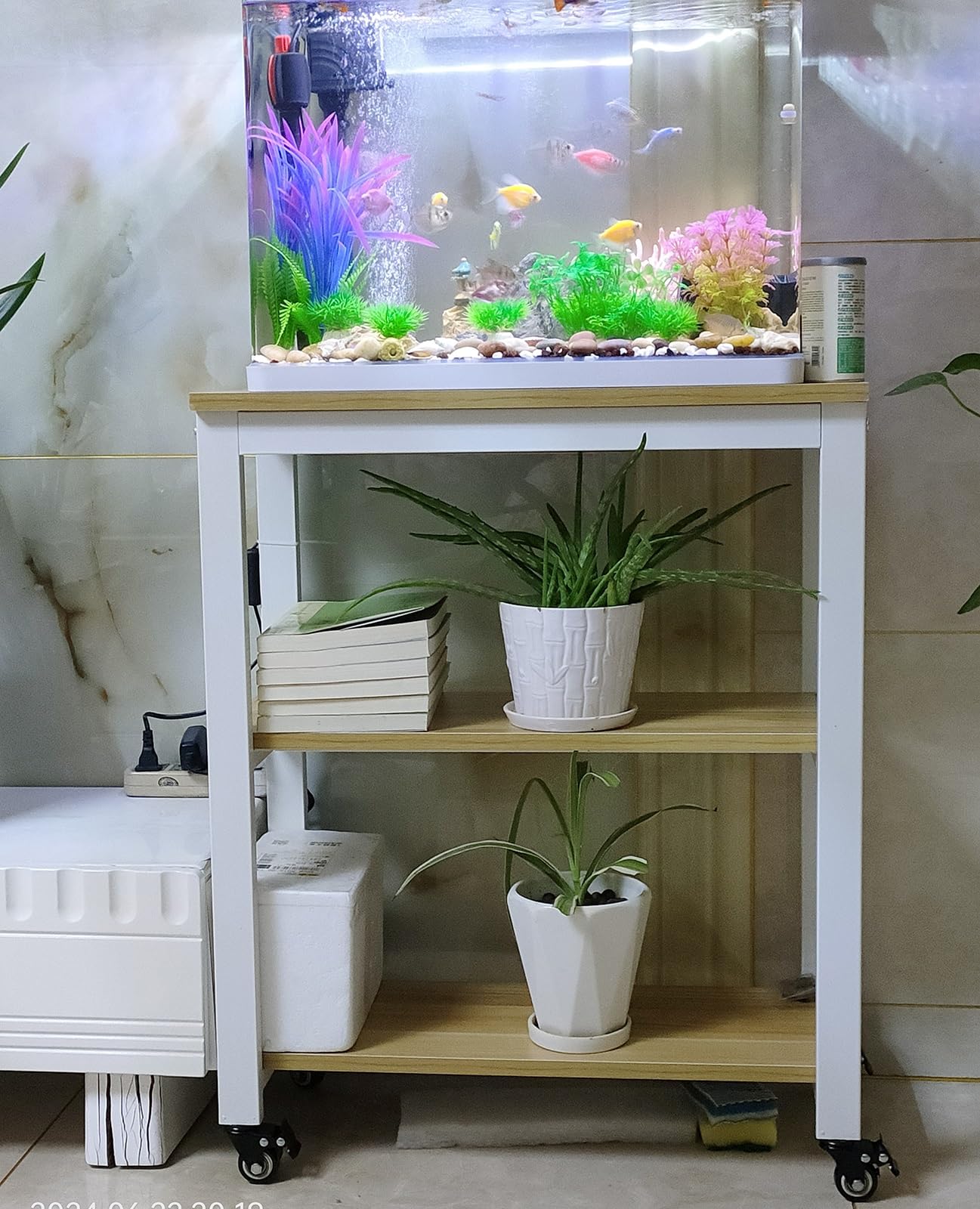 Fish Tank Aquarium Stands Cabinet 40 50 60 70 80 90 100 Cm Long Fish Tank Stand on Wheels, Metal and Wood Aquarium Stands with Storage, Upright Large Small Breeder Reptile Terrapin Tank Holder Rack(B-
