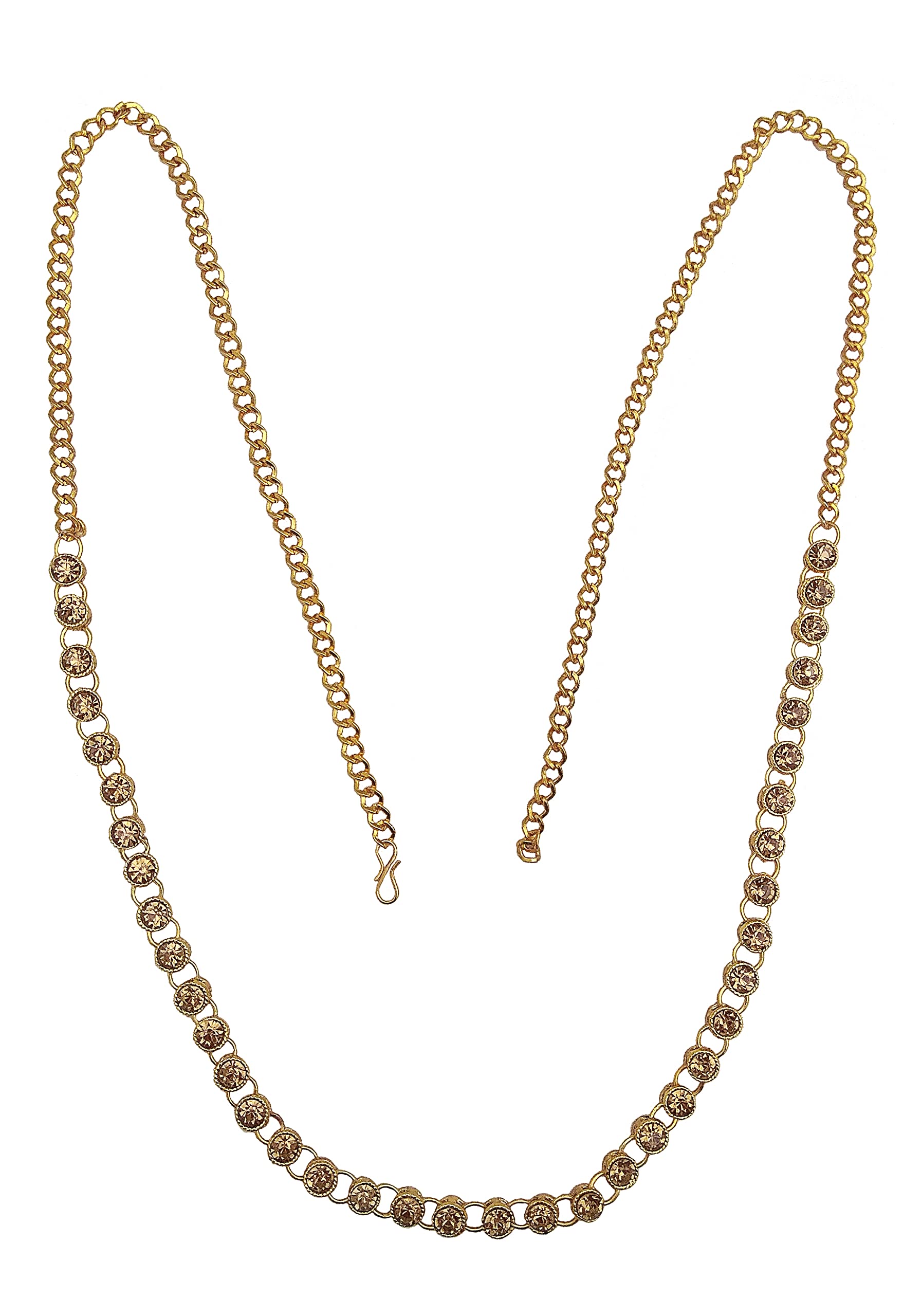 Single Kundan Line Stone Small Designer Kamarband/Bellychain/kamarpatta/Tagdi/Waist Hip Belt -Golden-image-6