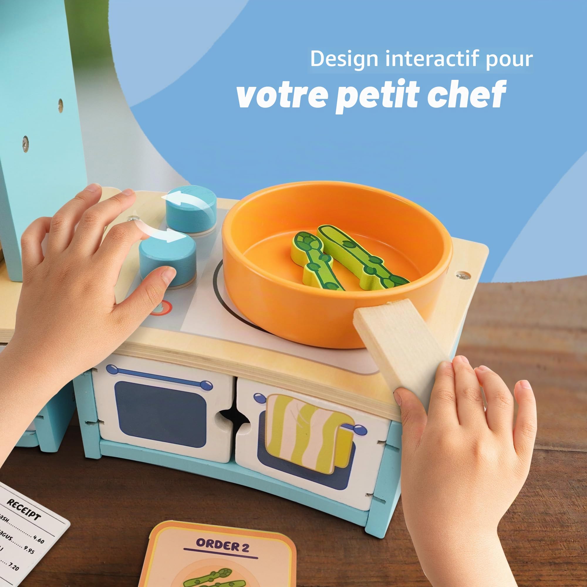 Bluey - Set de Jeu de dinette Restaurant de Luxe - Cuisine en Bois pour Enfants avec Four, évier, réfrigérateur et Accessoires de Cuisine - Kit en Bois certifié FSC pour des Jeux de rôle imaginaires
