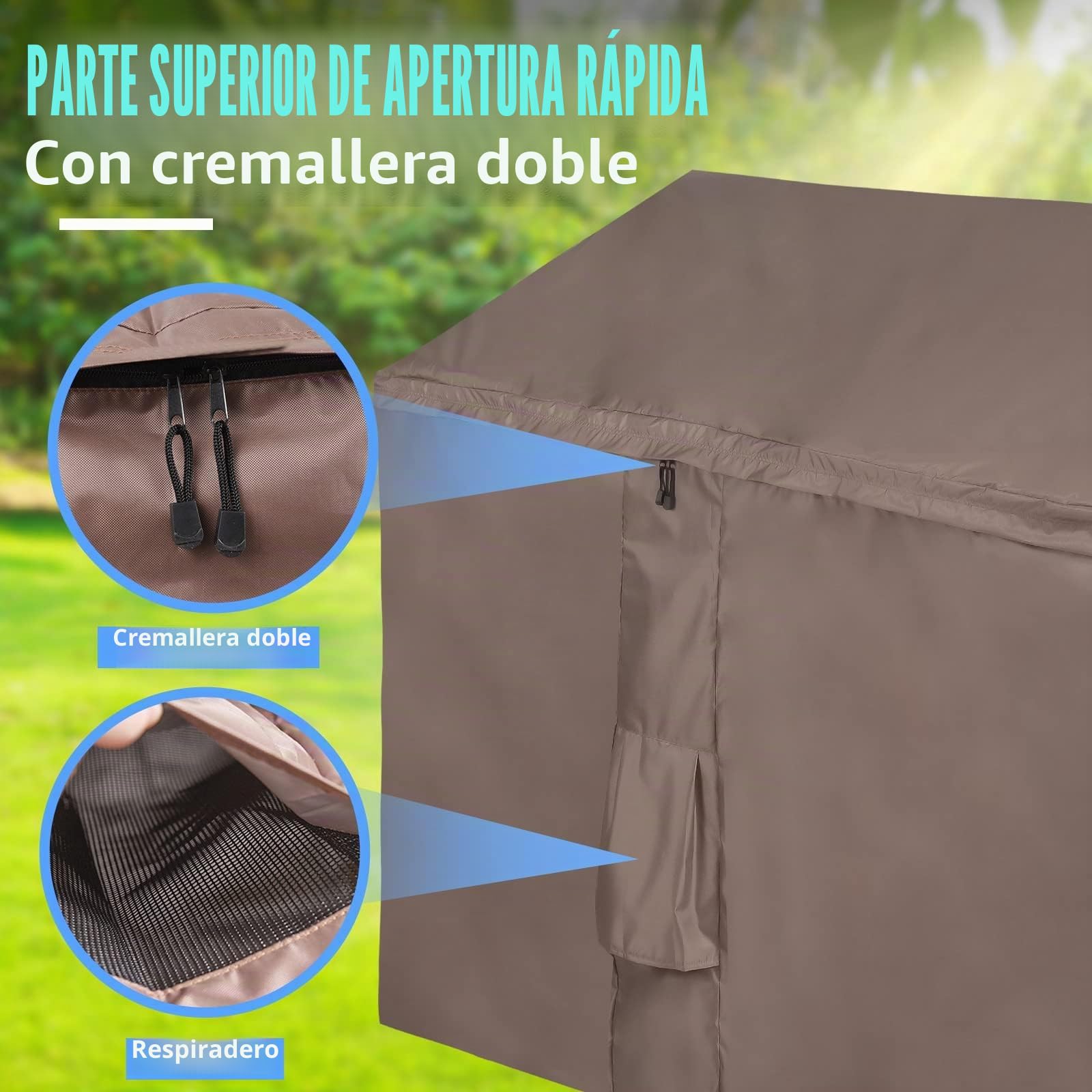Funda para Cobertizo de Jardín, Cubierta de Baúl de Almacenamiento Exterior con Tapa de Apertura Rápida, Para la Serie Store It Out, Impermeable, 420D Oxford Marrón (147*86*125cm)