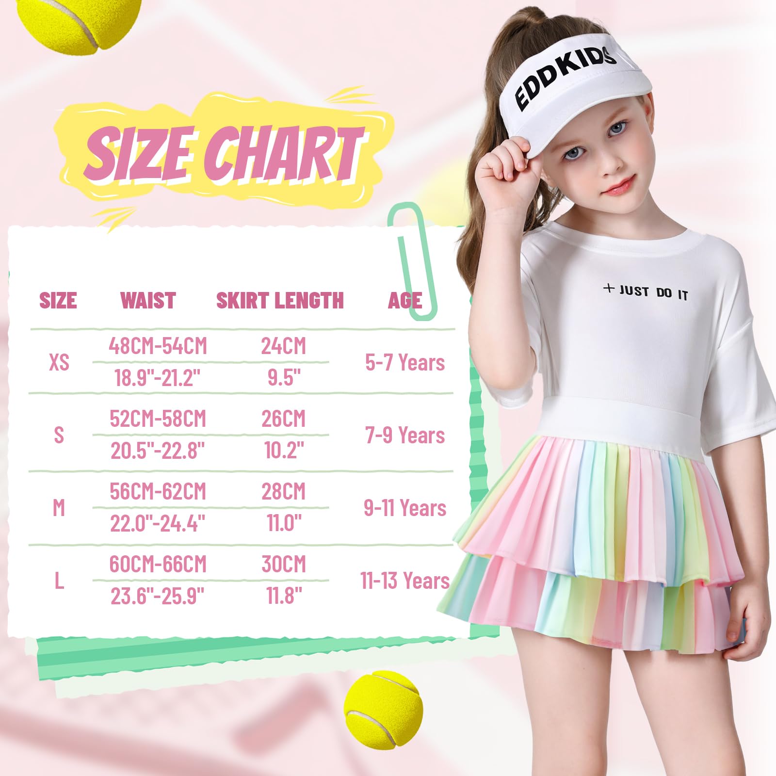 Falda de tenis para niñas con pantalones cortos, falda atlética plisada con bolsillos, cintura alta, falda de animadora para niños, Arco iris, 5-7 Años