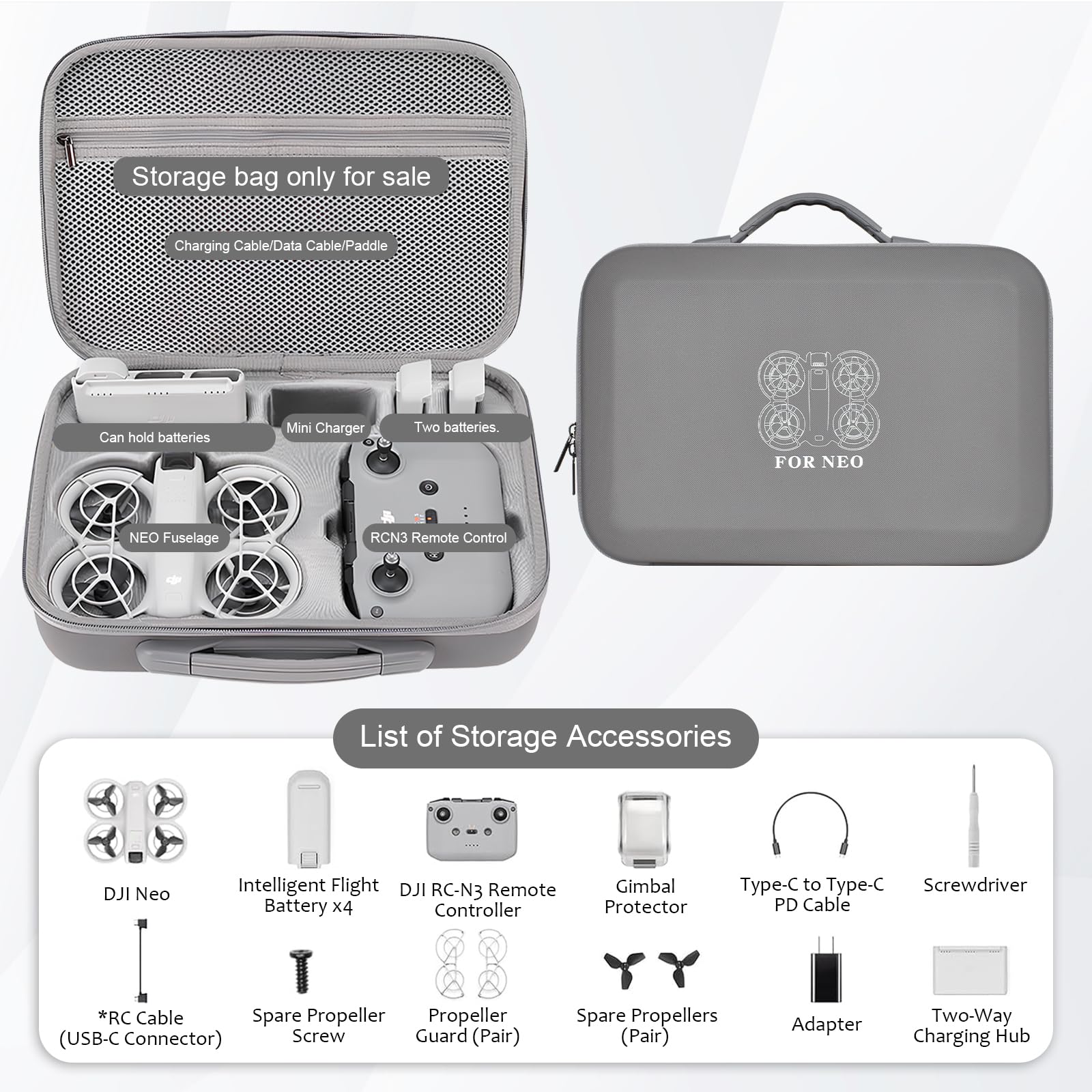 Dokeno Custodia per DJI Neo, Borsa Portaoggetti Portatile per DJI Neo Fly More Combo e Accessori, Borsa Protettiva Portatile in PU con Tracolla per Drone, Telecomando, Batterie e Cavi