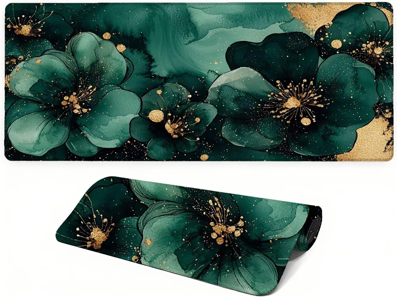 Podkładka pod mysz XXL, 1200 x 600 x 3 mm, kwiaty, bardzo duża podkładka pod mysz, podkładka na biurko, antypoślizgowa gumowa podstawa, niebieska, duża mata na biurko, pod klawiaturę, nadaje się do