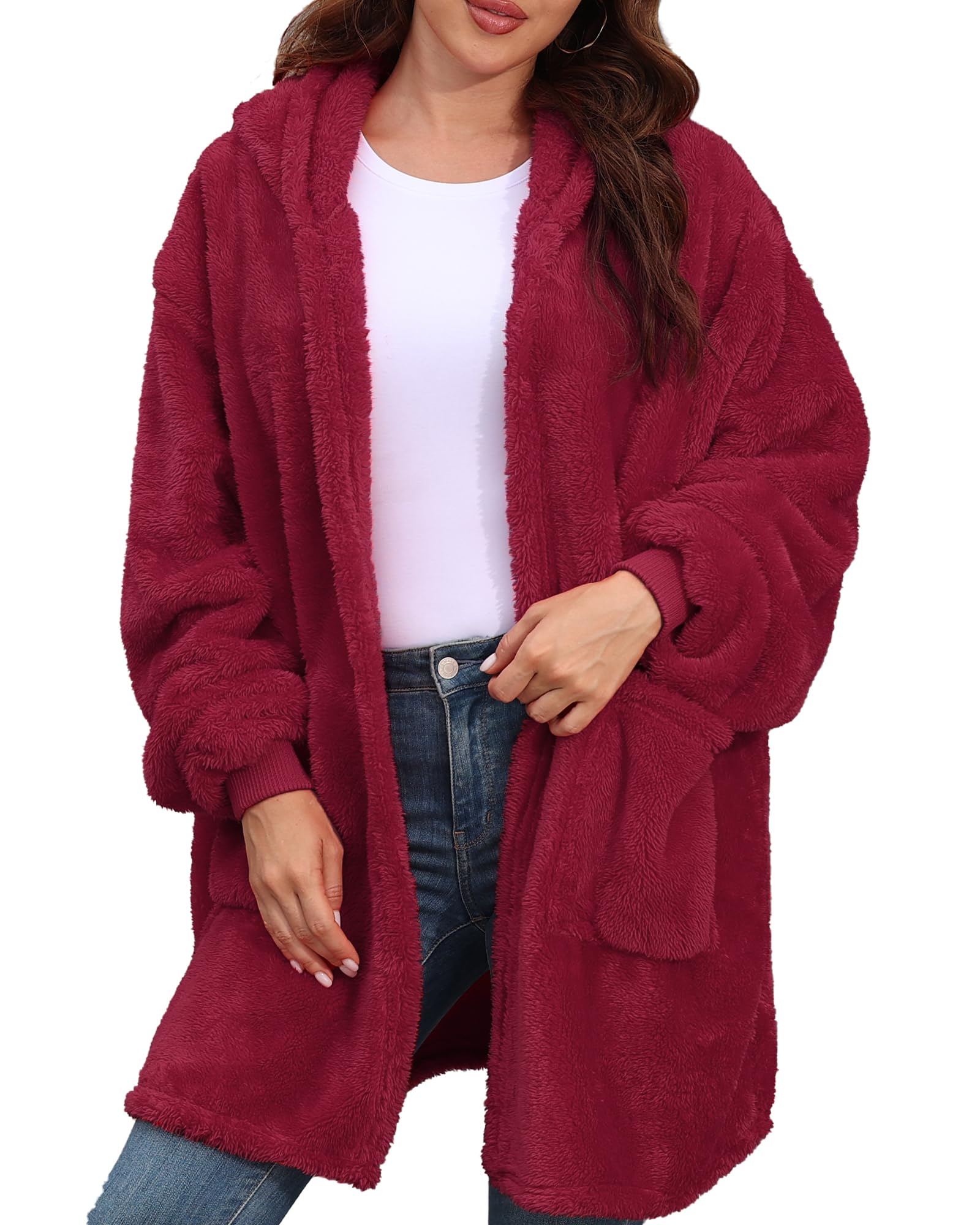 Argstar Hooded Cardigan for Women and Men, Oversized Sweatshirt Fuzzy Fleece Blanket Hoodie Jacket - One Size Fits All