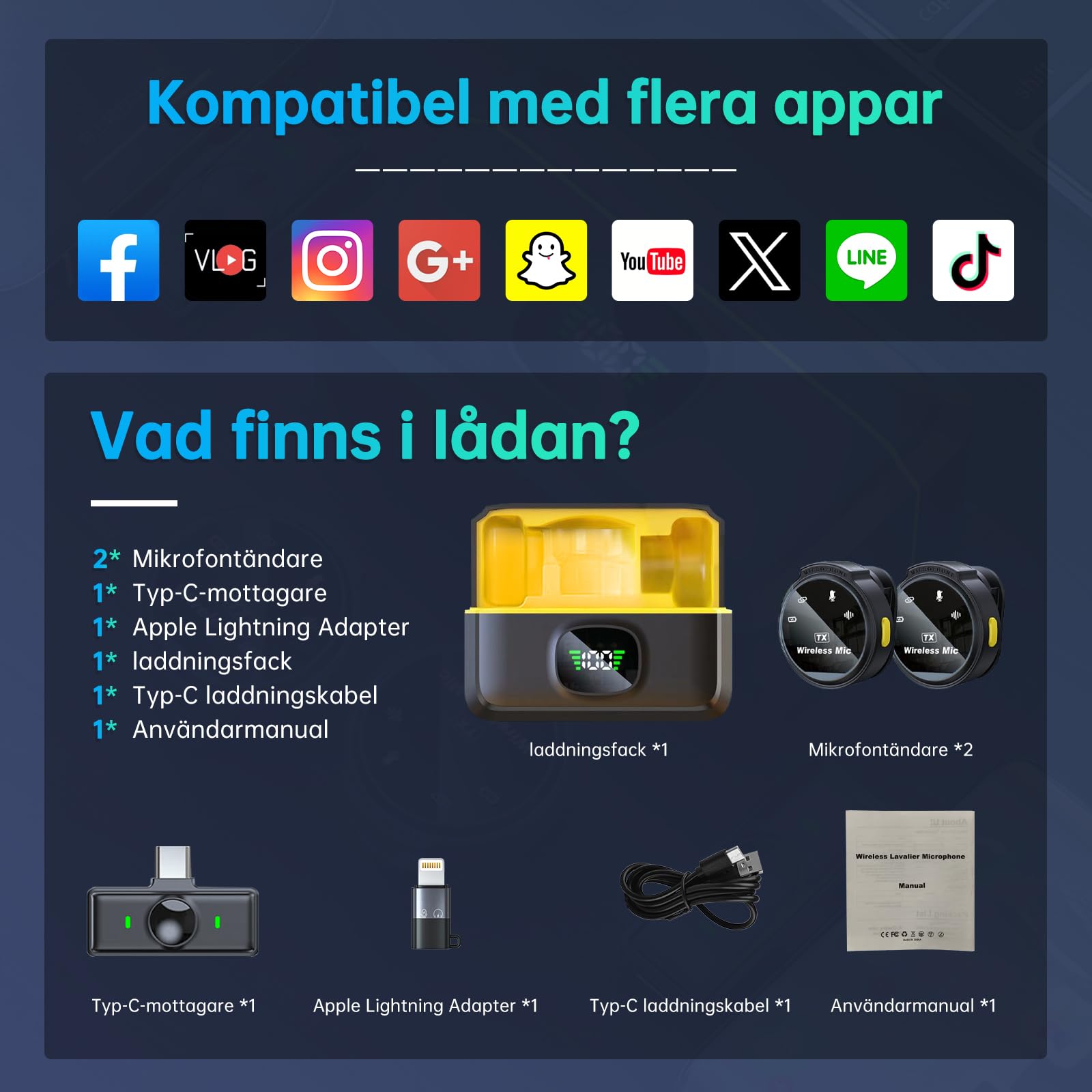Wireless Lavalier-Mikrofon für iPhone/Android mit Lightning/USB-C-Mini-Revers-Clip-Mikrofon mit Rauschunterdrückung für Videoaufnahmen,Vlog