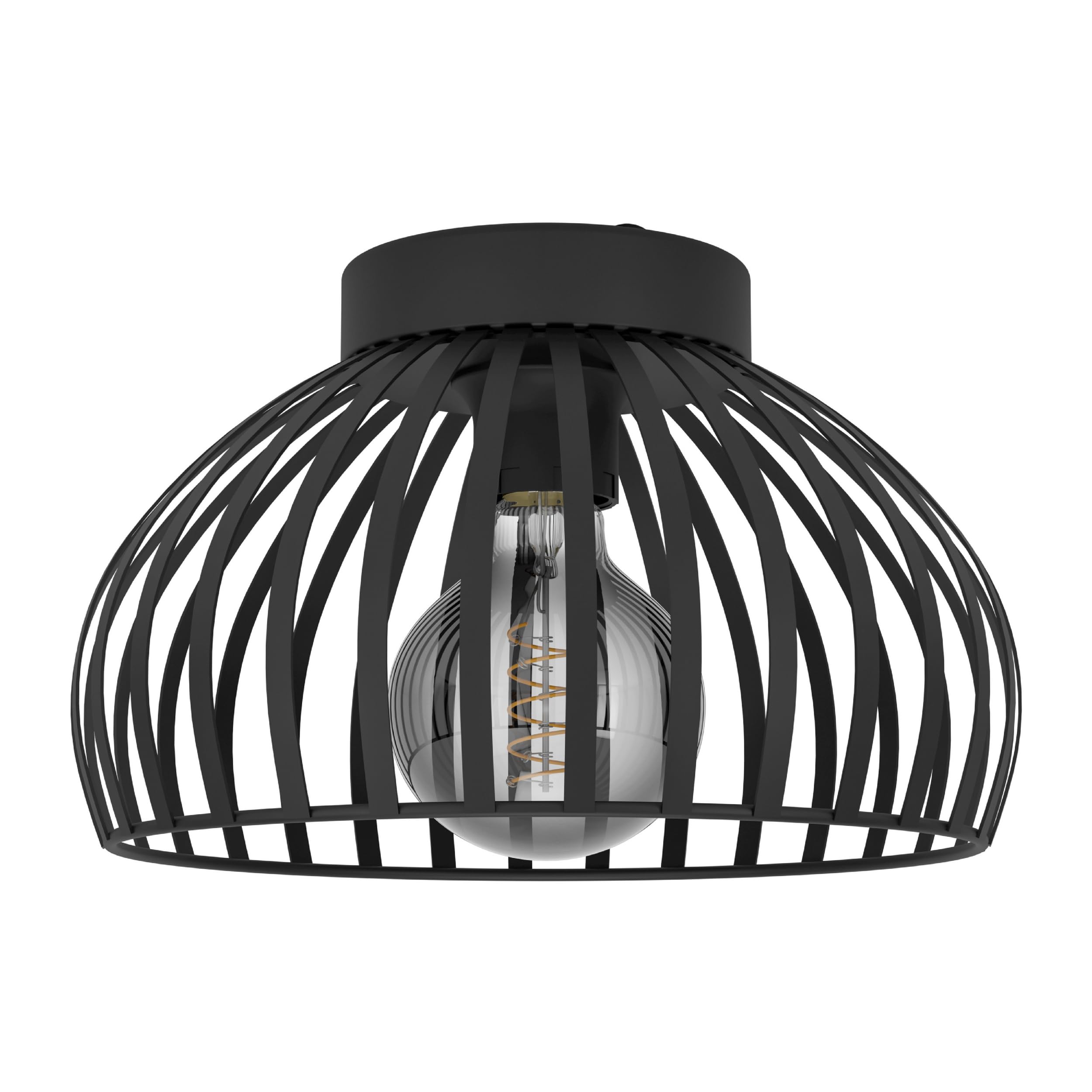 Eglo Ceiling Light Fixture Mogano 3 | flush-mount ceiling lamp in monochrome design, black metal living room and hallway lighting, E27 socket, Ø 11 in
