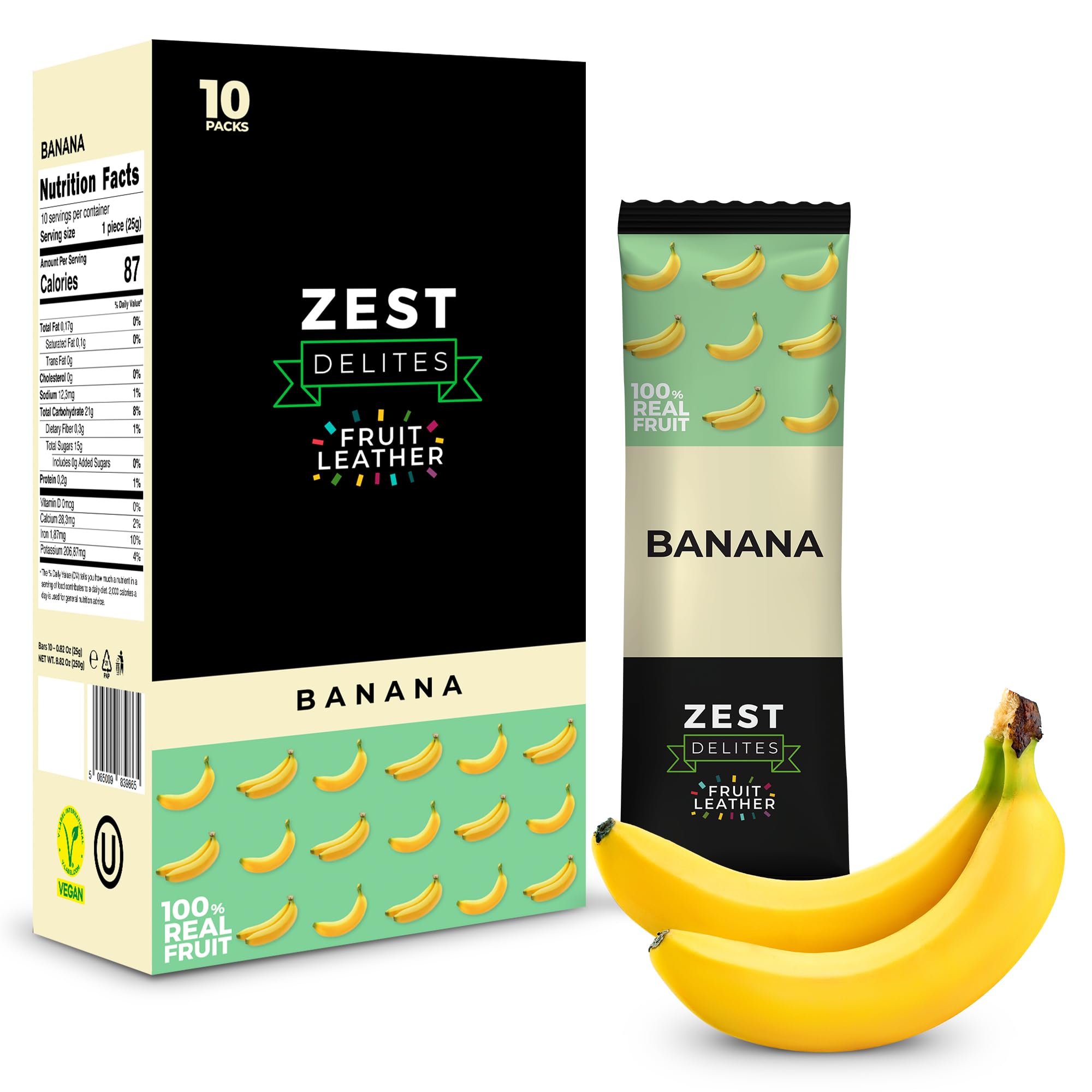 Dried Banana Bars by Zest Delites, Fruit Leather, Fruit Snacks, Healthy Snacks for Adults, Lavashak, Vegan, Healthy Sweets, Apple-Based Banana Strips, 25g x 10