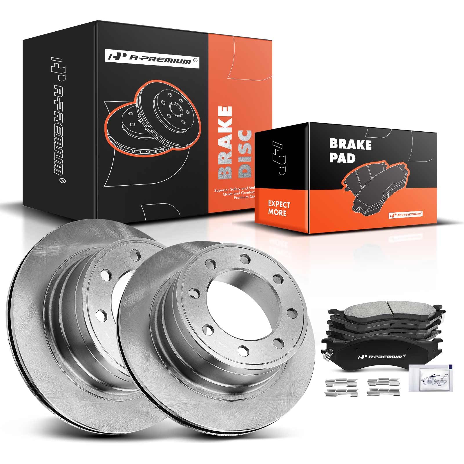 A-Premium 13.87 inch (352.4mm) Rear Vented Disc Brake Rotors + Ceramic Pads Kit Compatible with Select Dodge Models - Ram 1500 2006-2008, Ram 2500