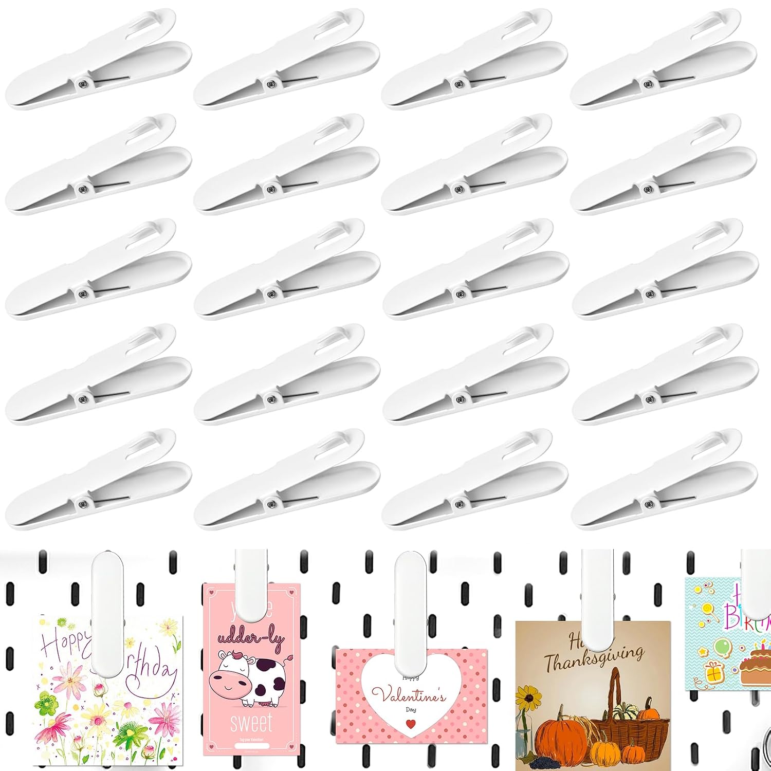 Elesunory 20 Pcs Pegboard Accessories Clips, White Pegboard Clips Metal ...