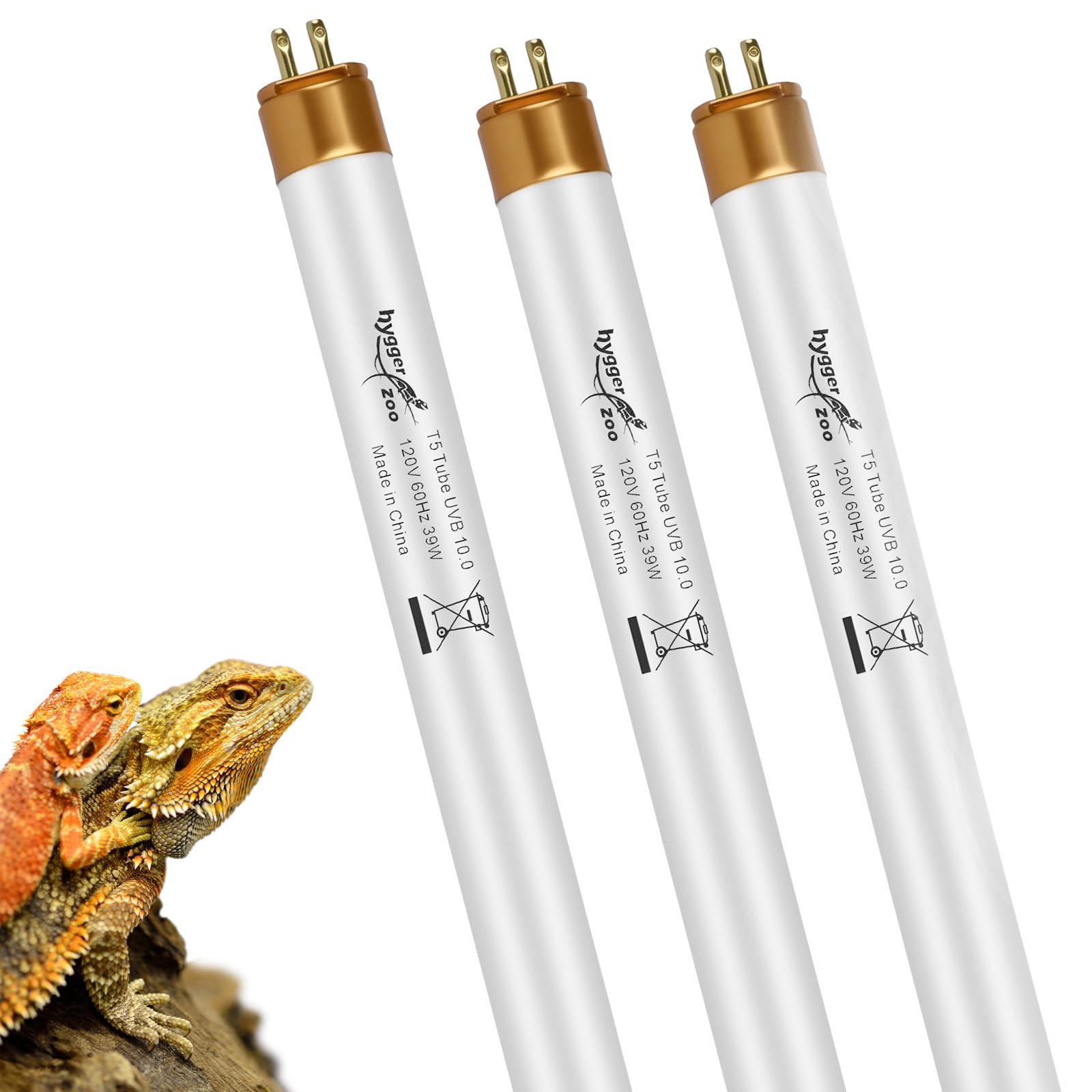 T5 UVB Reptile Light HO UVB Lighting Bulb 3 Pack, 10.0 39W UVB Light for Reptiles UVA UVB Desert Lamp Reptile Light Bar for Bearded Dragon Turtle Tank