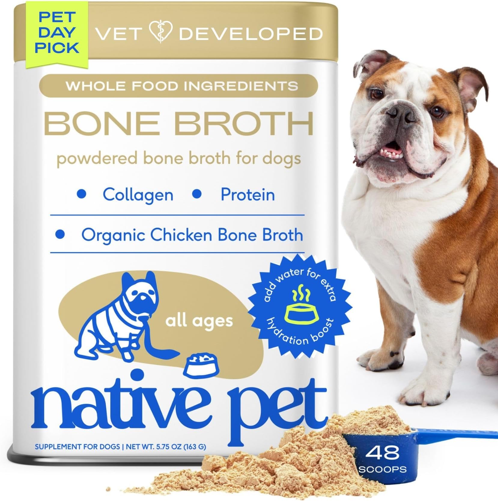 NATIVE Pet Bone Broth and Food Additive for Picky Eaters | Dog Topper for Dry Food (Chicken 5.75 Oz)