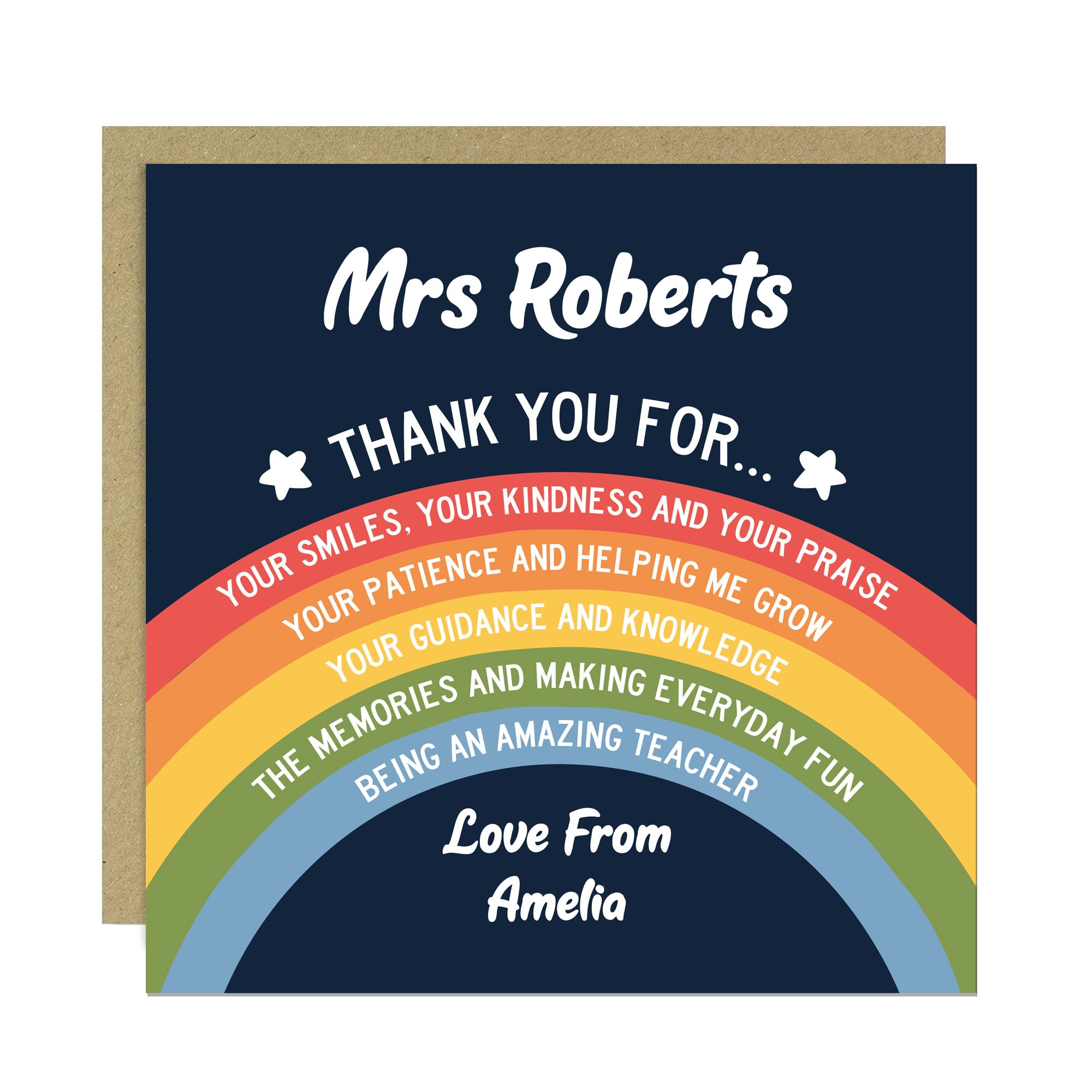 RED OCEAN Personalised Amazing Teacher Card With Kraft Envelope Thank You Teacher Cards From Student Rainbow Leaving School Nursery Card For
