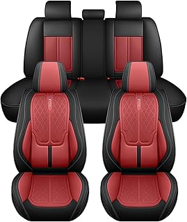 Car Seat Covers 5-Piece Premium for Volvo XC40 Recharge Pure Electric 2021-2024 Waterproof Nappa Leather Seat Covers with Lumbar Support & Anti-Slip | Airbag Safe Design(Black&Red-Standard)