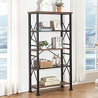 Vista 3 de HOMBAZAAR Estantería de 5 niveles, estante alto para libros con marco de metal y estantes abiertos, estanterías rústicas y estanterías, estantería