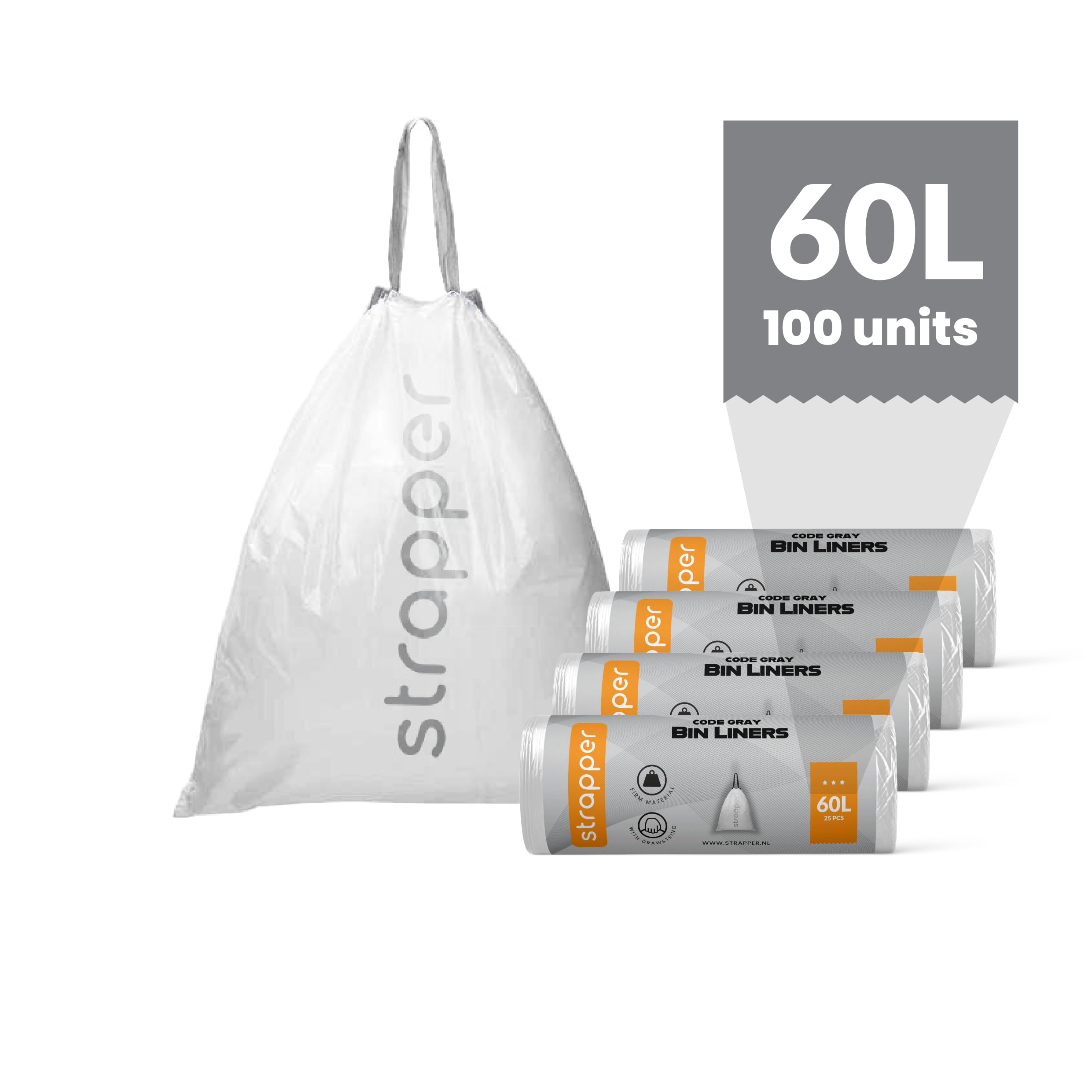 Strapper Code M 100 Worki na śmieci - Nadaje się do Brabantia Kosz na śmieci 60 litrów - 100 worków na śmieci M