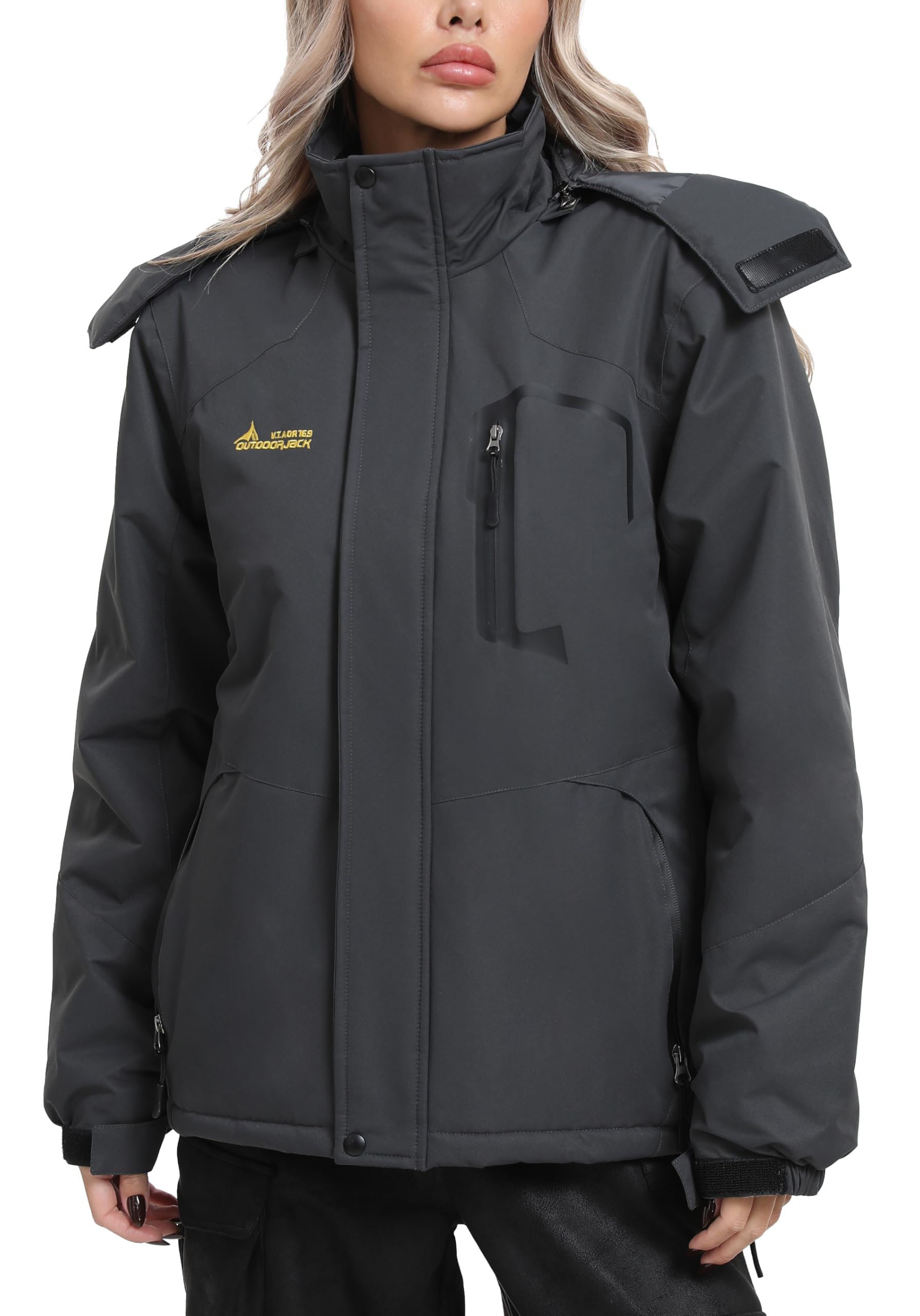 Veste Ski Femme Imperméable Polaire Veste Softshell Montagne Snowboard Hiver Chaud Coupe-vent Manteaux avec Capuche Amovible Extérieur