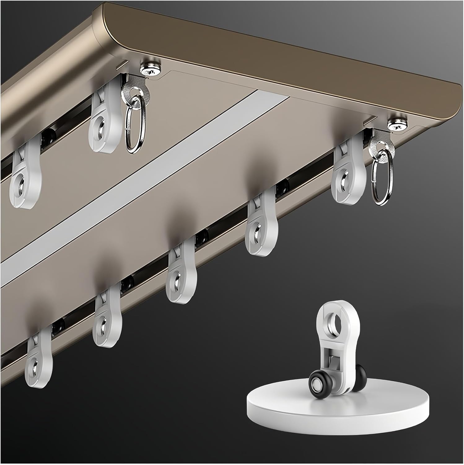 Double Track Curtain System | Ceiling-Mounted Aluminum Alloy Rails | Silent Room Divider for Living Room & Bedroom | 15.7FT (Champagne) - Premium Quality & Easy Installation