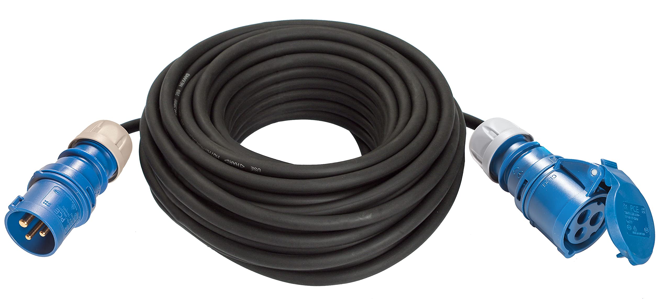 CEE gumowy przedłużacz czarny, 25 m kabel do 230 V, 16 A, 3 x 2,5 mm² H07RN-F3G2,5 Camping