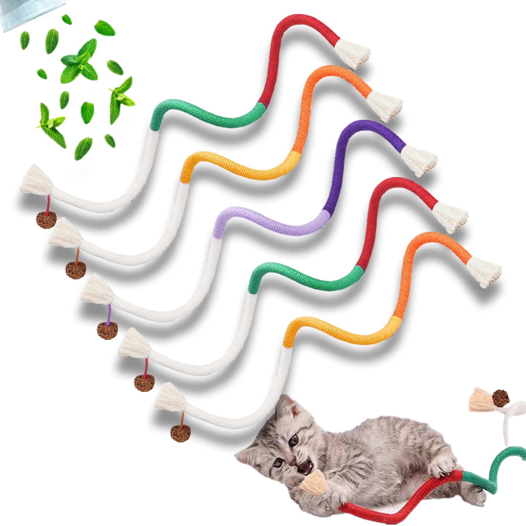 GREMBEB Cat Toys 5Pcs Extended Catnip Toys for Indoor Kitten Kitten Silvervine Chew Molar Scratch Interactive Cotton Rope ...