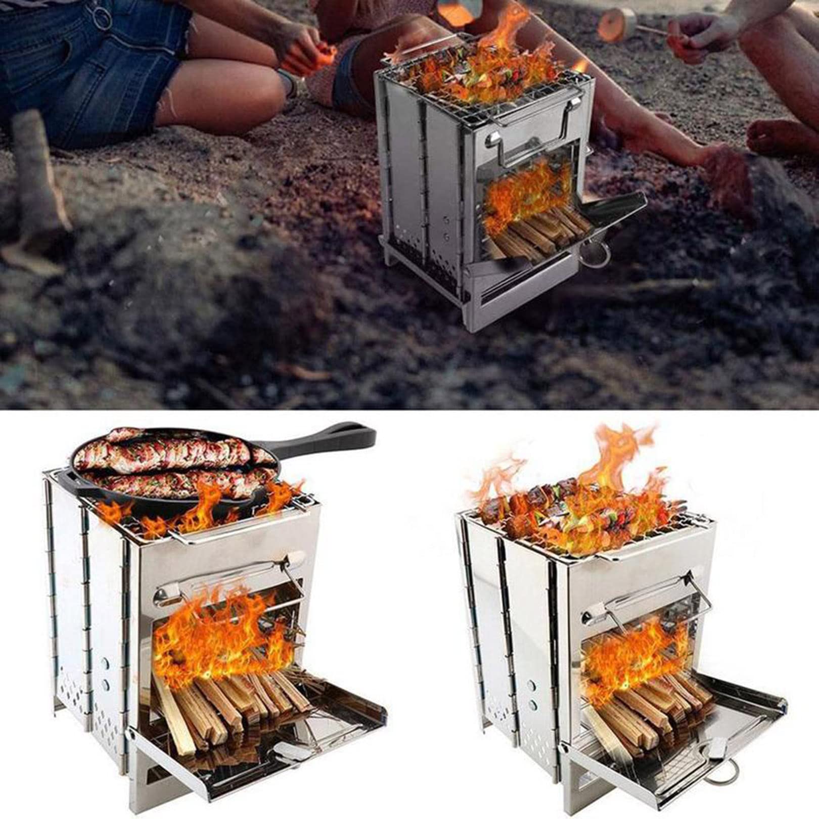 Grill Grill ze stali nierdzewnej grill na węgiel drzewny wędzarnia grill składany przenośny do gotowania na świeżym powietrzu, biwakowania, podróży, wędrówek, pikników, plaża, podwórko Par 21 x 15 x 15 cm