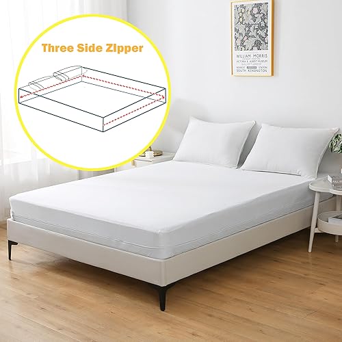 Miniatura 4 de Ascend - Protector de colchón con cremallera de seis caras, tamaño King, funda de cama impermeable prémium con altura ajustable elástica, suave y