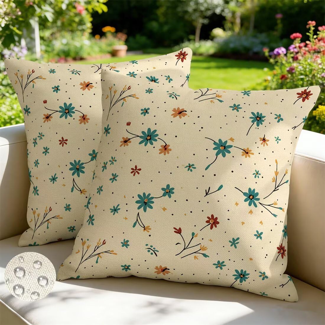 Outdoor Cushions 65cm x 65cm Set of 2 Waterproof Spring Cushion Covers Flowers Garden Cushions Summer Decorative Pillows Throw Pillow Covers Double-Sided for Outdoor Patio Garden Couch Sofa -GY505