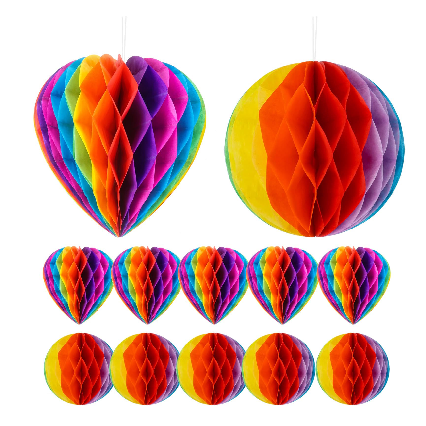 10Pcs Rainbow Party Decorations Rainbow Honeycomb Balls Gay Pride Decorations Honeycomb Decorations Hanging Paper Pom Pom for LGBT Party Celebration Wedding Decorations