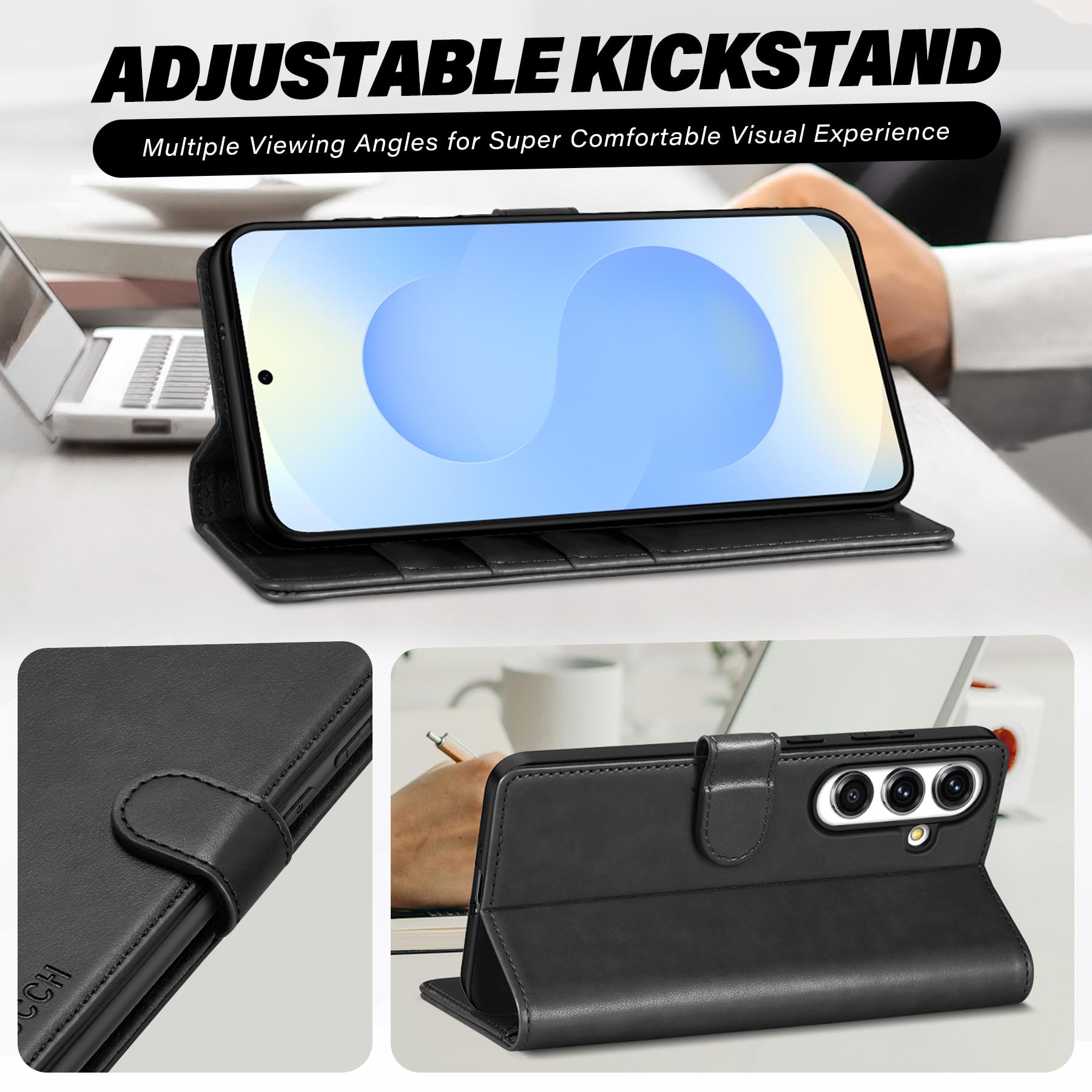 TUCCH Custodia per Galaxy S25 FE 5G, Cover Magnetica Blocco RFID Portafoglio Supporto Cellulare Slot Porta Carte Pelle con TPU Protezione Completa Cover per Galaxy S25 FE (6,7" 2025), Nero