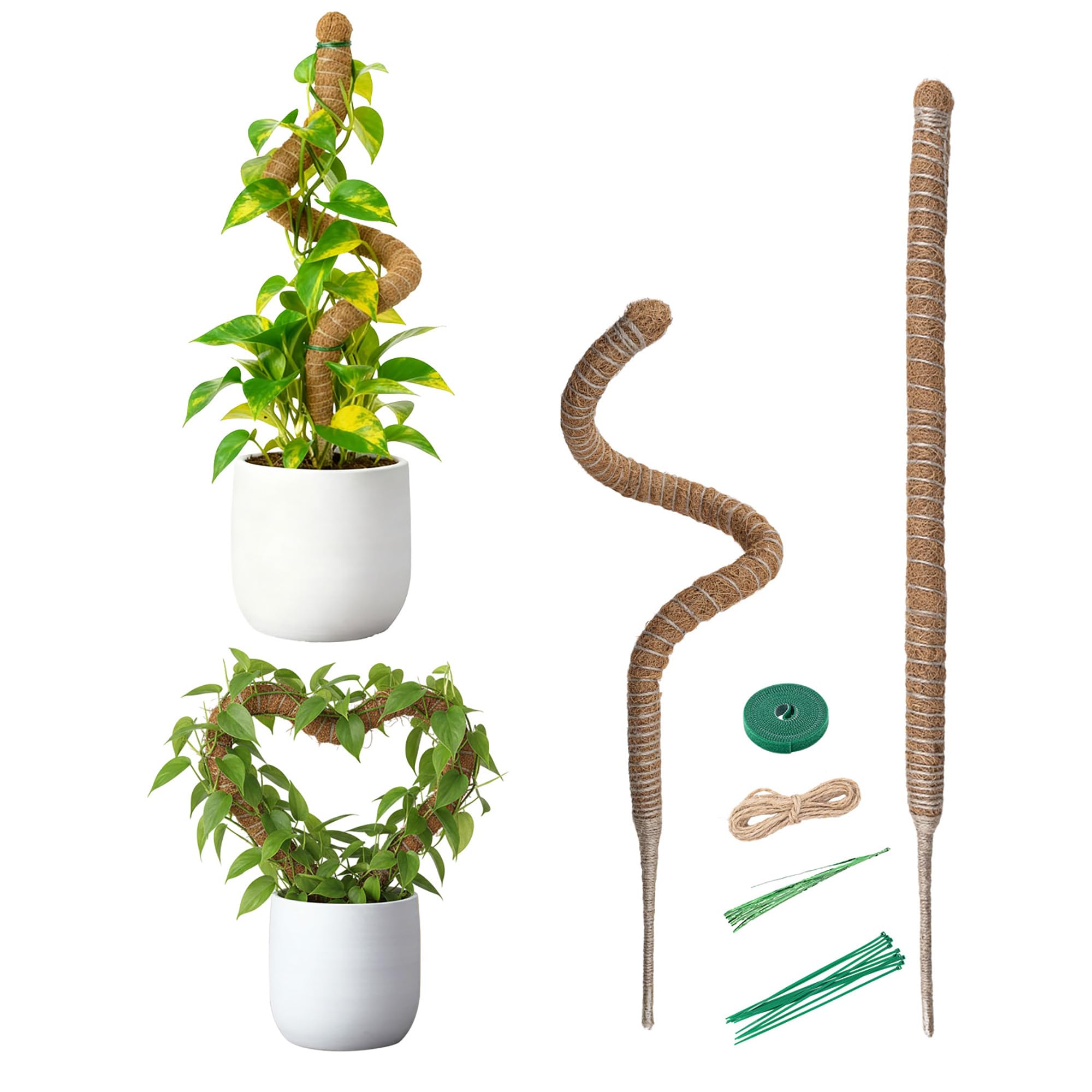 Mcbazel Moss Pole,2pcs 80CM/31.4inch Bendable Coir Plant Poles for Climbing Plants Support, Indoor Outdoor Cheese Monstera Plant Support with Cable Ties & Plant Tapewith Cable Ties & Plant Tape