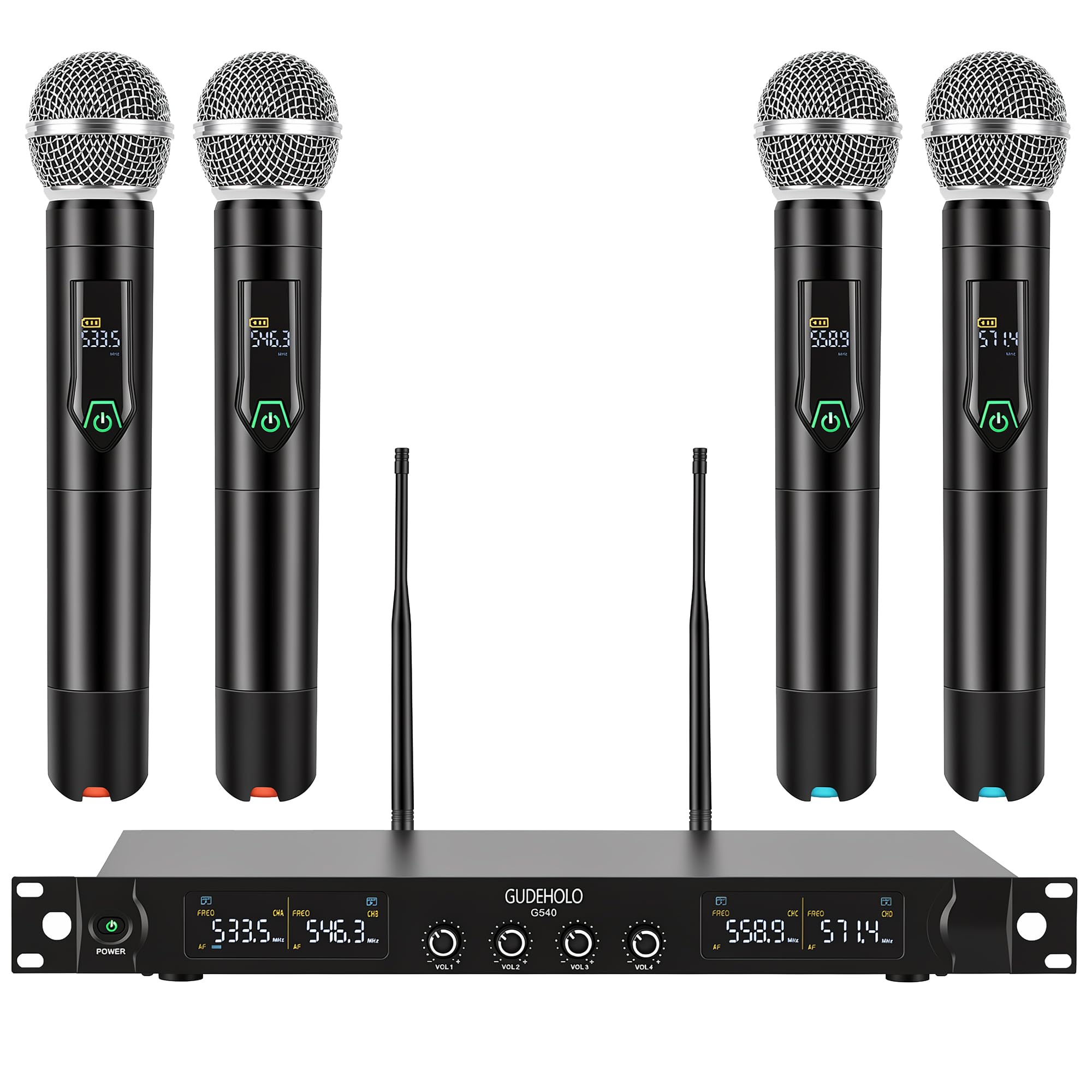 GUDEHOLO 4-Channel Wireless Microphone System, Quad UHF Metal Cordless Mic, 4x25 Channels…
