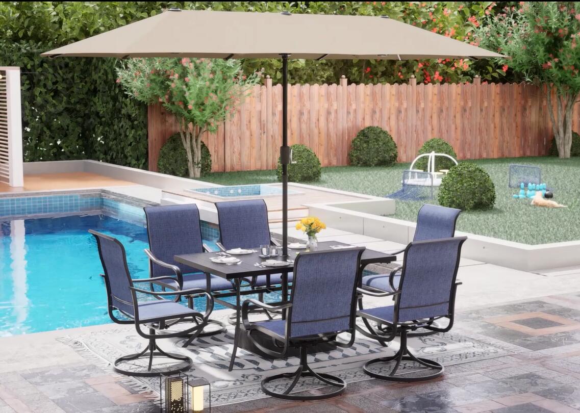 cruise patio set with umbrella Amazon.com: Sophia & William Patio Set with Umbrella 8 Pieces Outdoor  Dining Set for 6 with 13ft Umbrella Navy Blue, 6 x Blue Swivel Patio Chairs  with 59