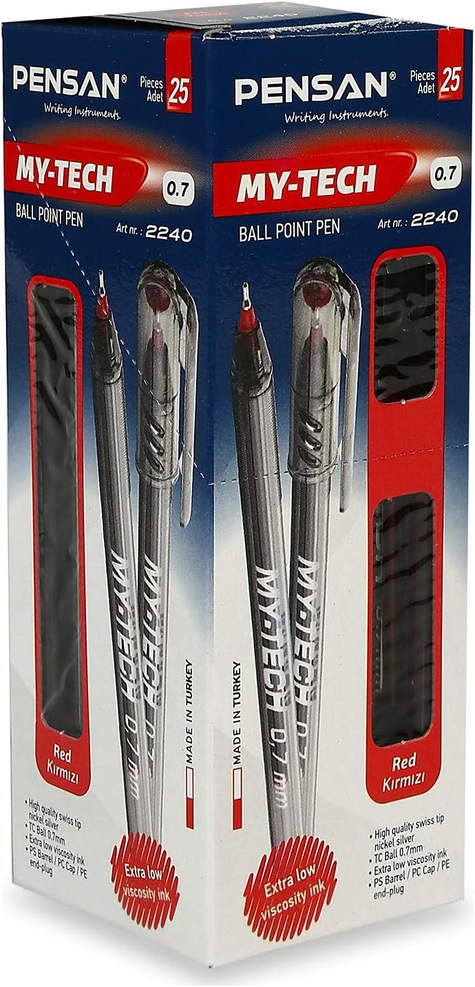 Pensan Ballpoint Pens, Quality Red Pens, Red 25-Pack