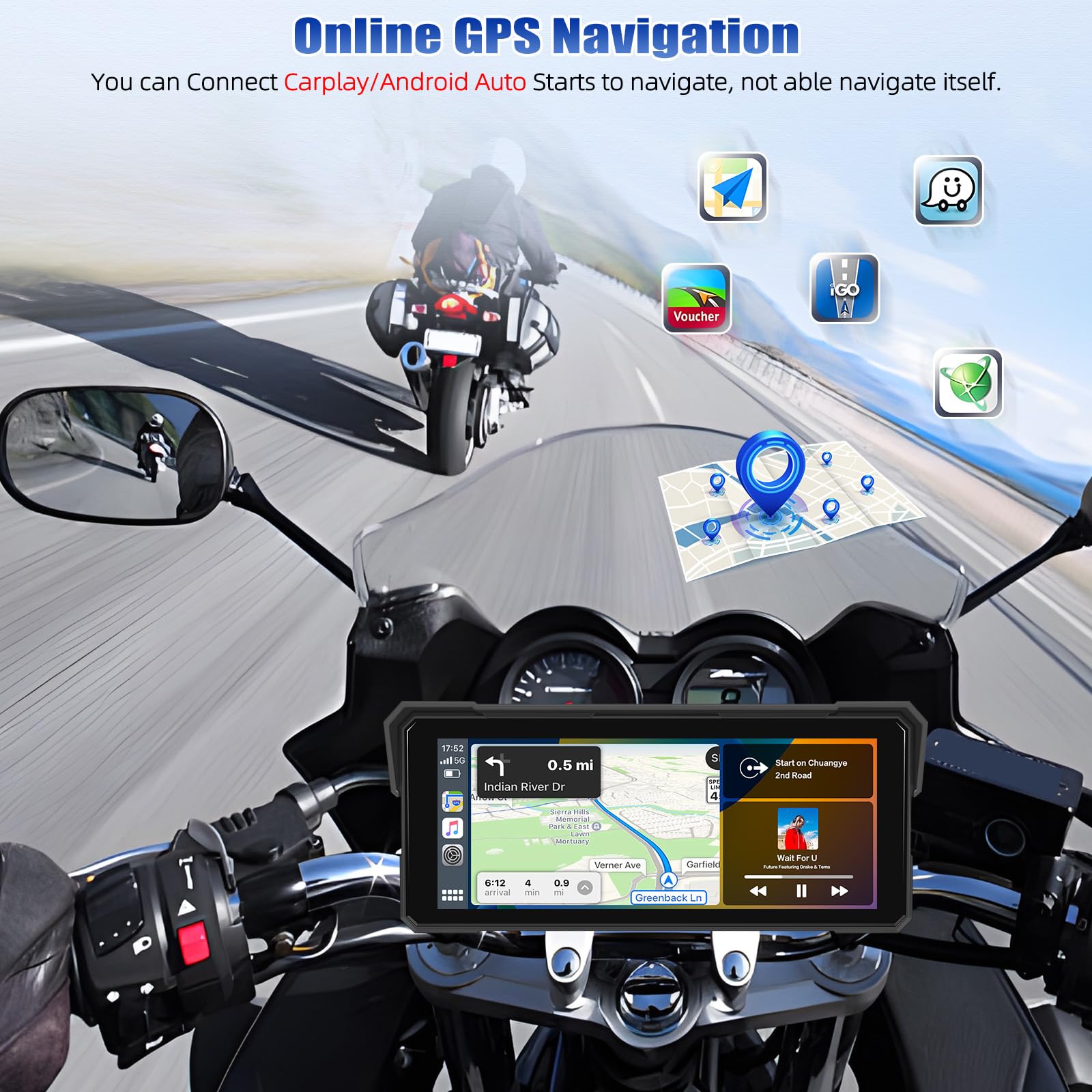 [2025] CAMECHO Senza Fili Carplay 8.1 Pollice Moto Schermata con Android Auto IP68 impermeabile, Touchscreen Navigatore con Bluetooth Airplay Android Cast EQ Suono Ampia Adattabilità +1600 * 600 HD