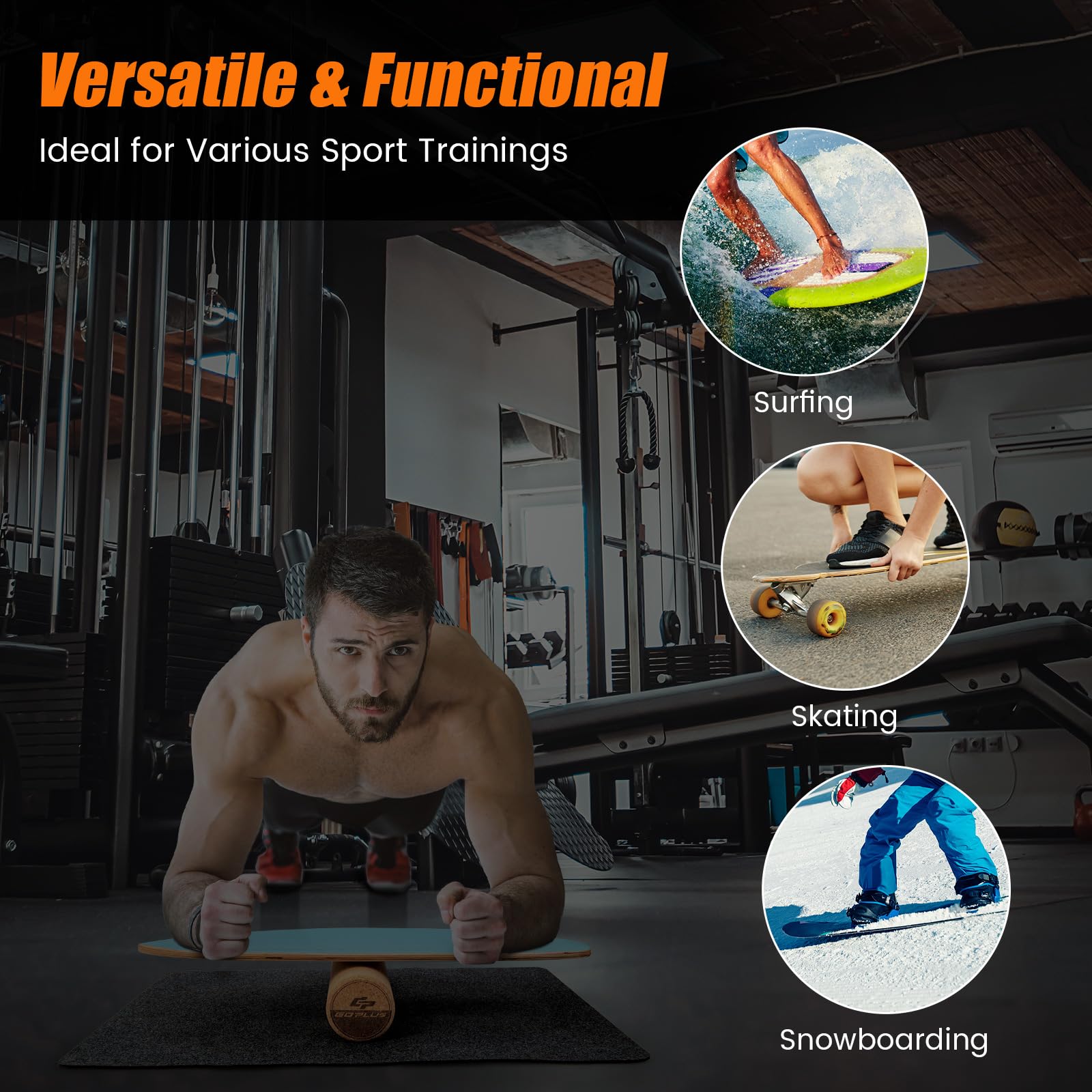 FANTASK Balance Board in legno, Balance Trainer Trickboard per la casa, con rullo in sughero, Balance Board in 8 strati di legno di alta qualità, colore blu