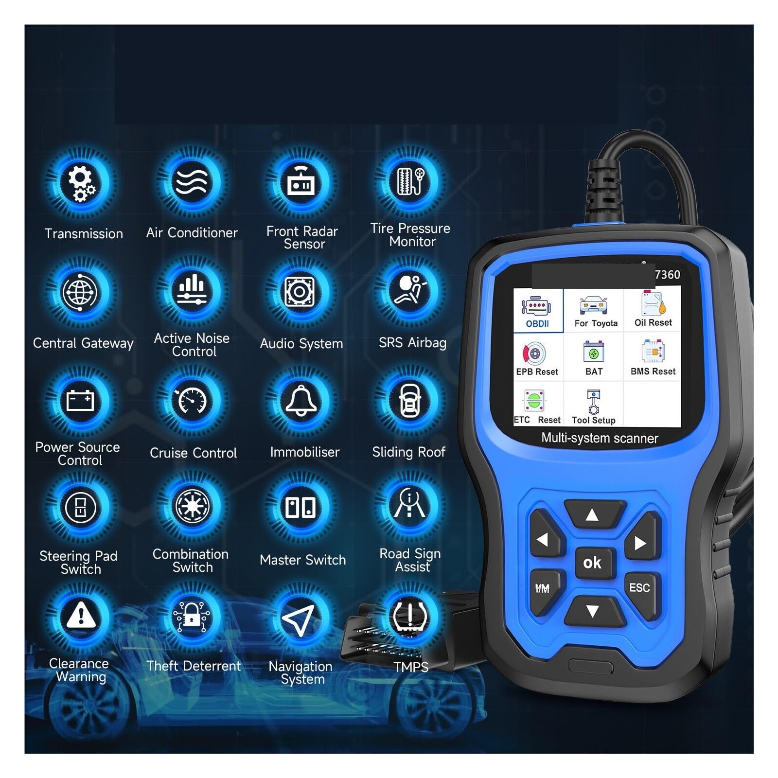 Lector de códigos de escáner automotriz OBD2 ABS EPB SRS Oil Bat Reset OBD Herramienta de escaneo de diagnóstico de automóvil