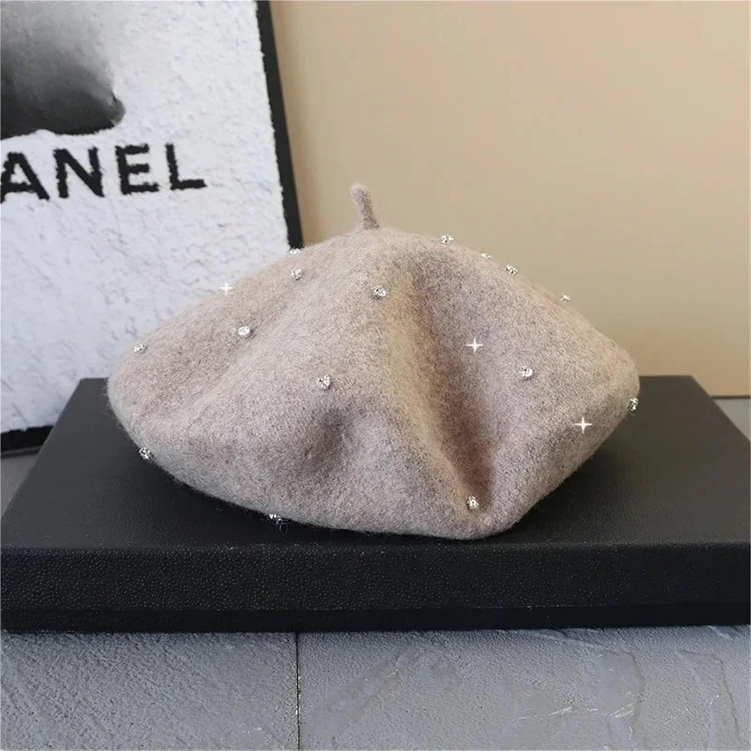 Rhinestone Wool Thick Berets Women French Beret Artist Painter Girls Female Warm Walking Cap