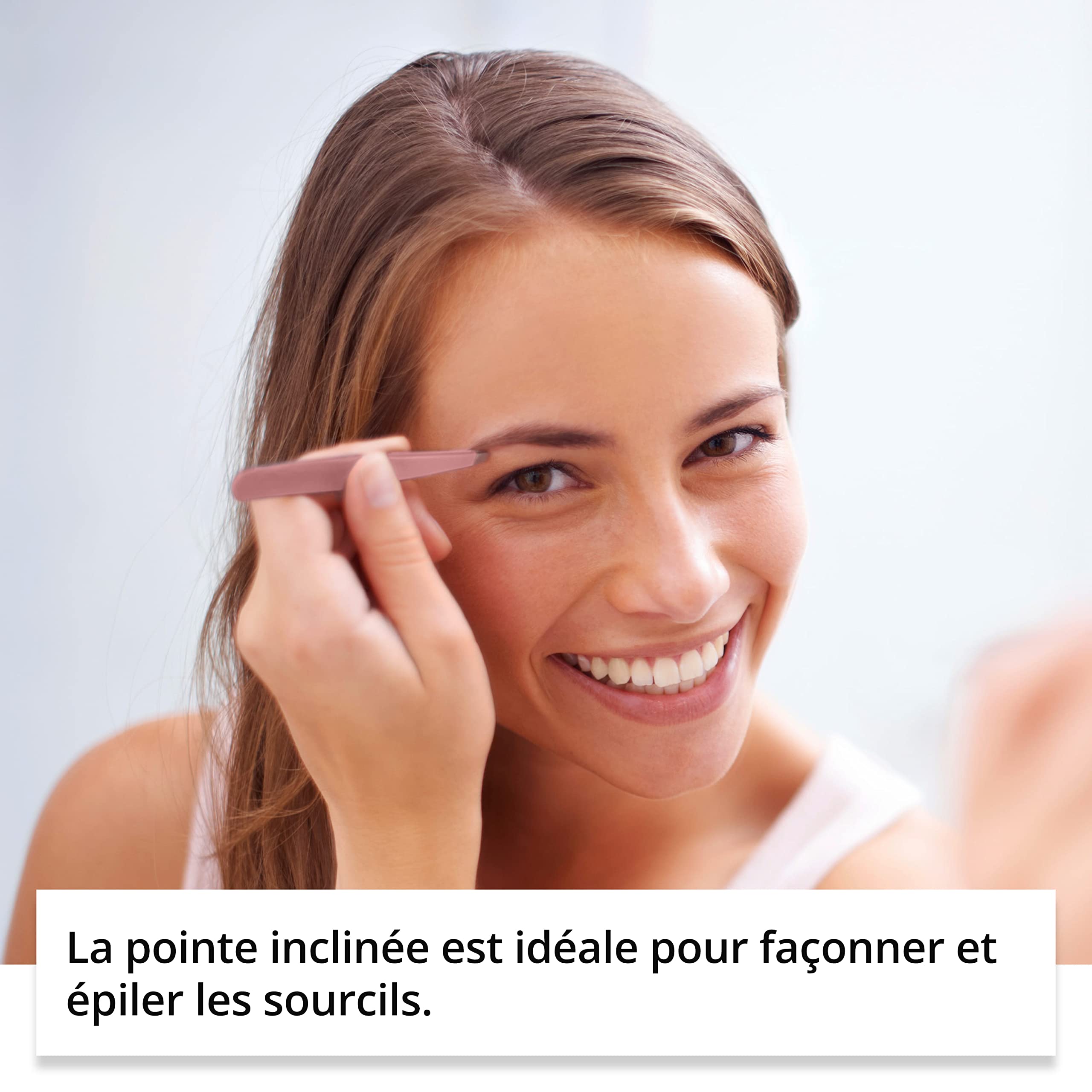 Pince à épiler Rubis en silhouette de cœur rose - inclinée, fine et pointue - professionnelle pour les sourcils