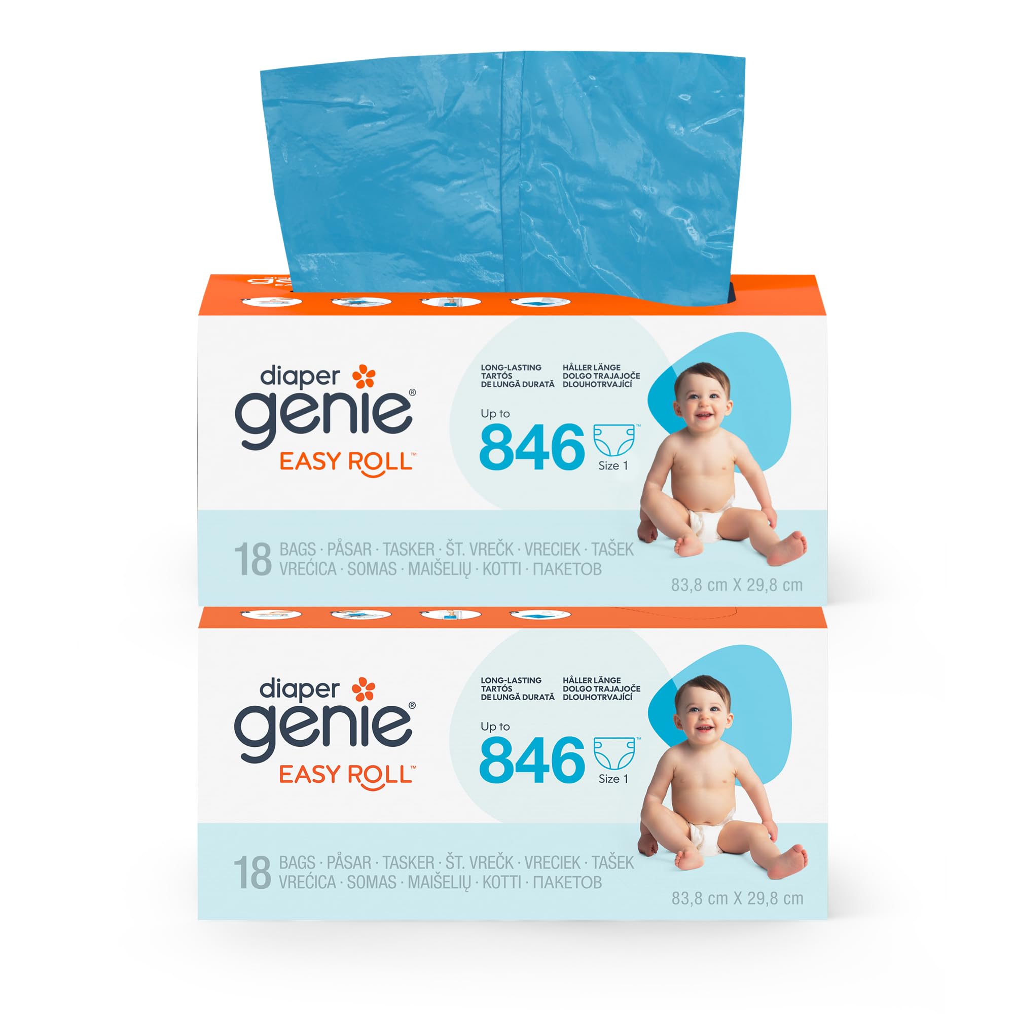 Diaper Genie - 2er-Pack Original Easy Roll Nachfüllungen 2x18 Beutel kompatibel mit Diaper Genie Platinum Windeleimer - Geruchsdicht & stabil. Für 10 Monate Windeln."