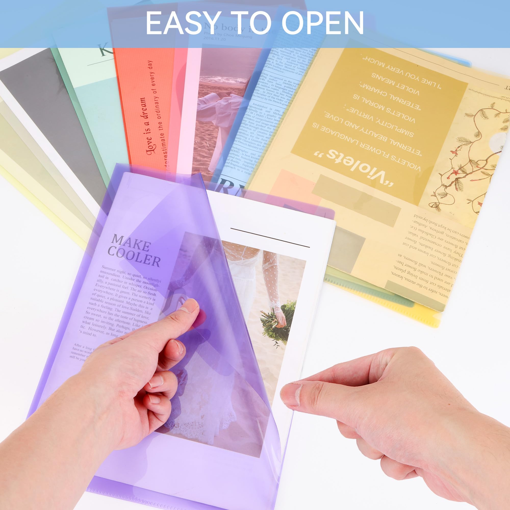 Axincardarm 80 Pcs A4 Plastic Folders 8 Colours Clear Plastic Sleeves Wallets Side Cut A4 File Paper Cover for Project, Report, Presentation - Image 4