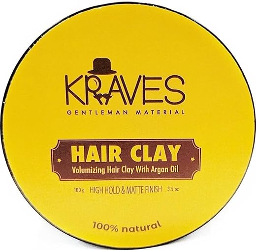 KRAVE S 100% Natural Hair Clay Hair Wax For Men With High Hold & Matte Finish (Hair Clay Wax, 100g), Made In India, Pack of 1