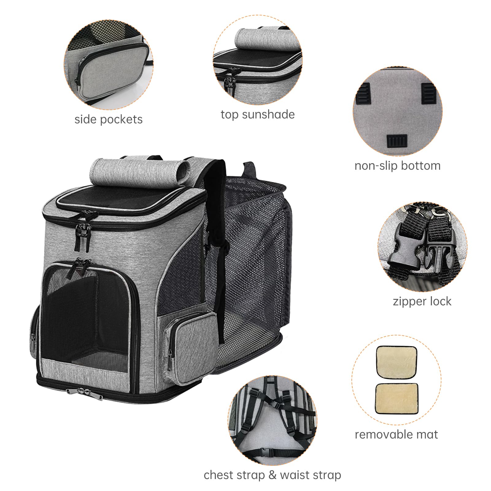 Mochila para mascotas, mochila para perros de hasta 10 kg, plegable y ampliable, caja de transporte para gatos, bolsa de transporte para gatos, caja para perros con 2 alfombrillas para gatos y perros