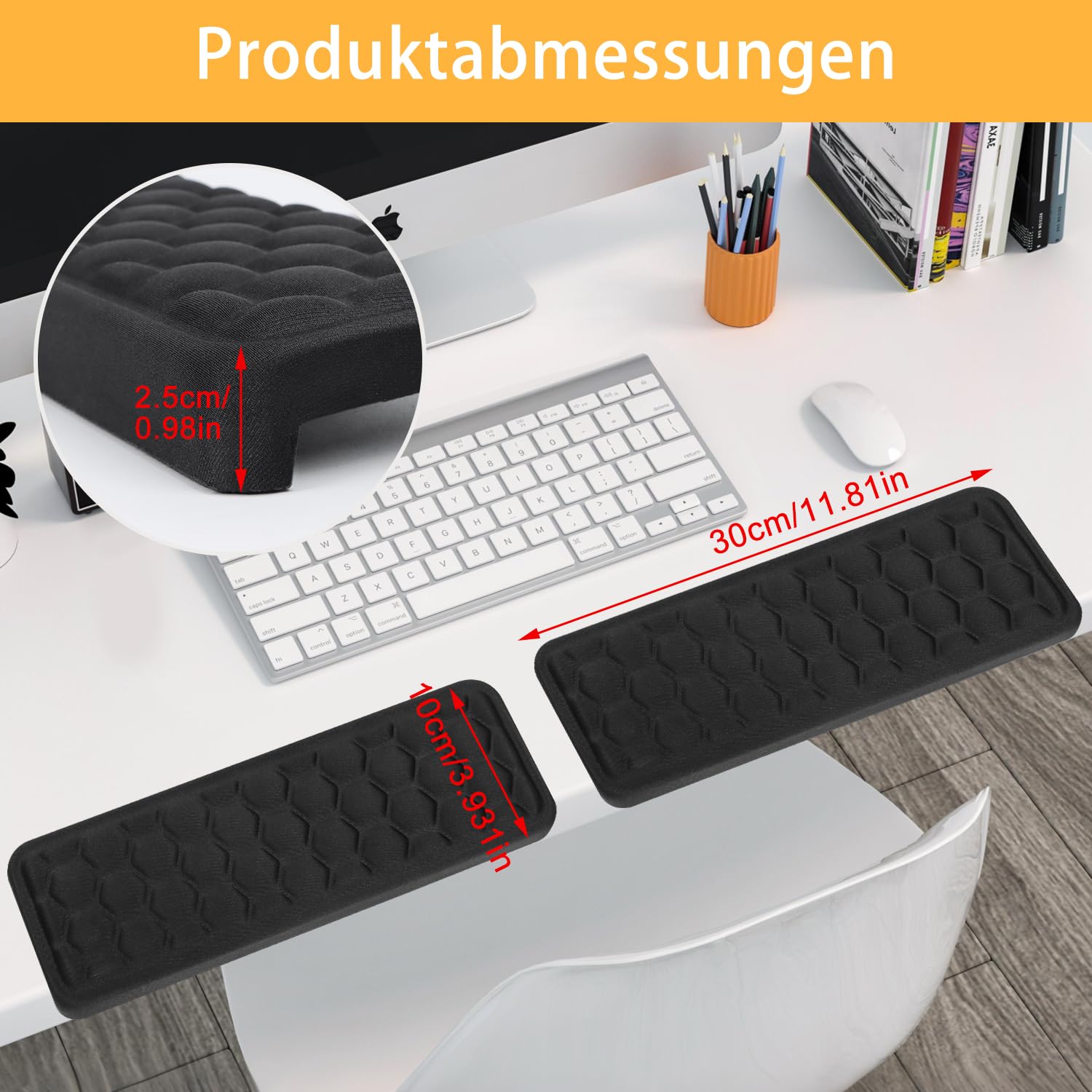 Handballenauflage Tastatur 2Stk L-Förmige Handauflage Tastatur 30 * 10cm Handgelenkauflage Maus Tastaturs Pad Ergonomische Schreibtisch Ellenbogen Memory Schaum Armauflage für Schreibtisch