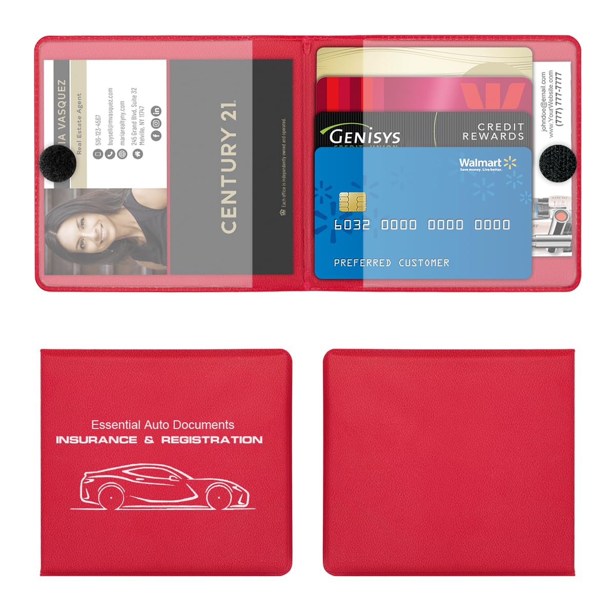 BESULENBESULEN Car Registration and Insurance Holder, 2 Pack PU Leather Auto Glove Box Organizer, Wallet Driver License Case for Cards Documents, Car Essentials Interior Accessories for Men Women