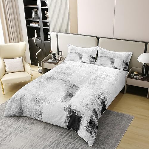 Miniatura 2 de Erosebridal Funda de edredón 100% algodón orgánico gris grunge tamaño Queen, juego de ropa de cama abstracta para adultos y adolescentes, funda de