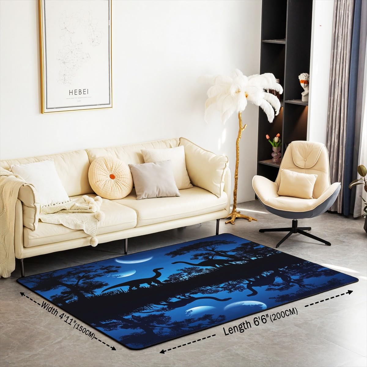 Homemissing Dinosaurier Teppich 100x150cm Für Kinder Jungen Mädchen 3D Dino Drucken Modern Teppich Ultrar Dschungel Dino Wohnzimmerteppich Wildes Tier Küchenteppich Mondlicht in der Nacht