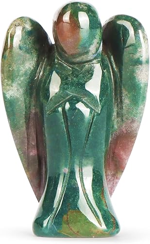 Artistone Figuras de ángel de cristal de jaspe oceánico estatua tallada a mano piedras preciosas curativas decoración de piedra de ángel para reiki
